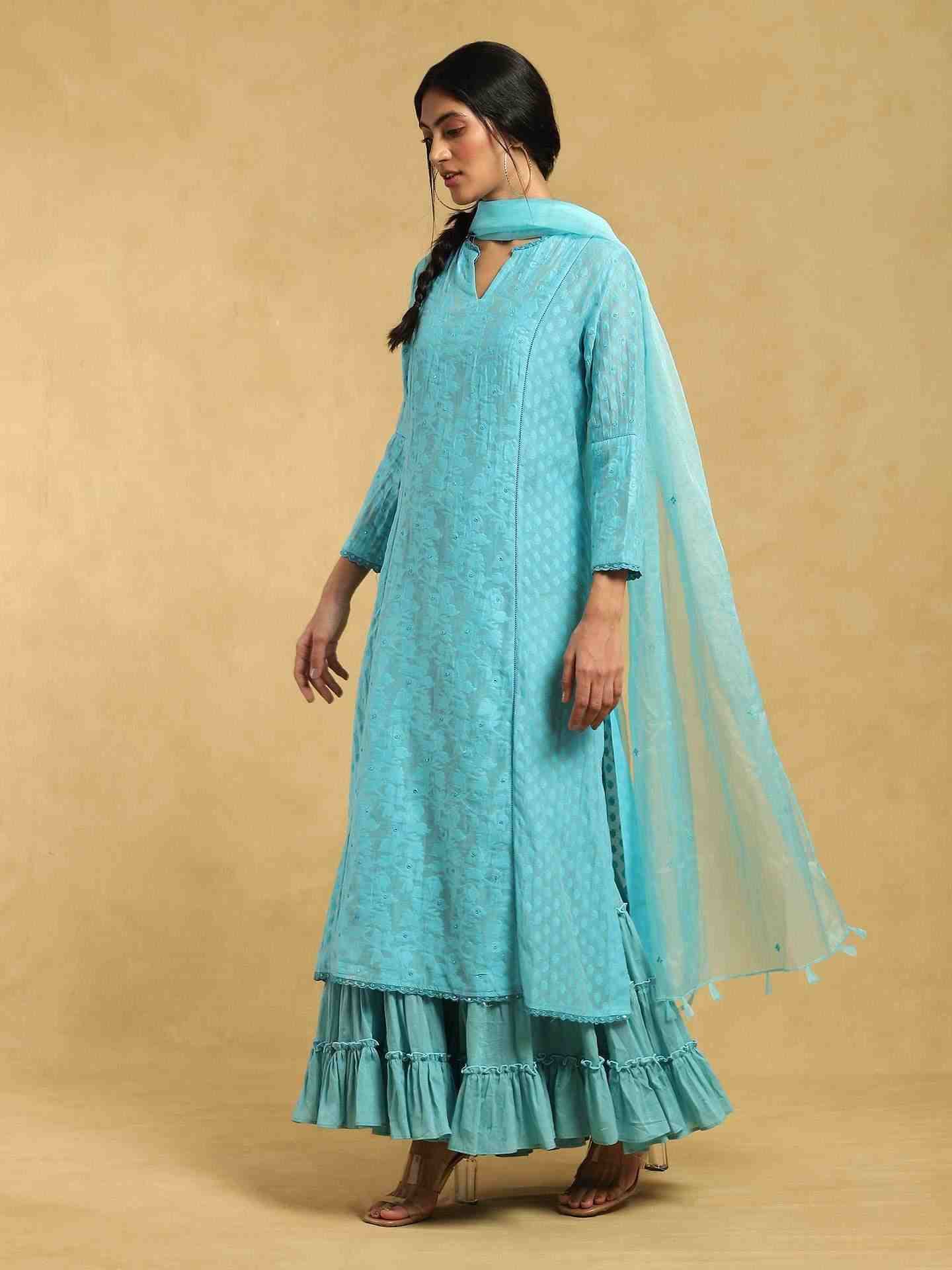 Blue Baadal Chanderi Sharara Set