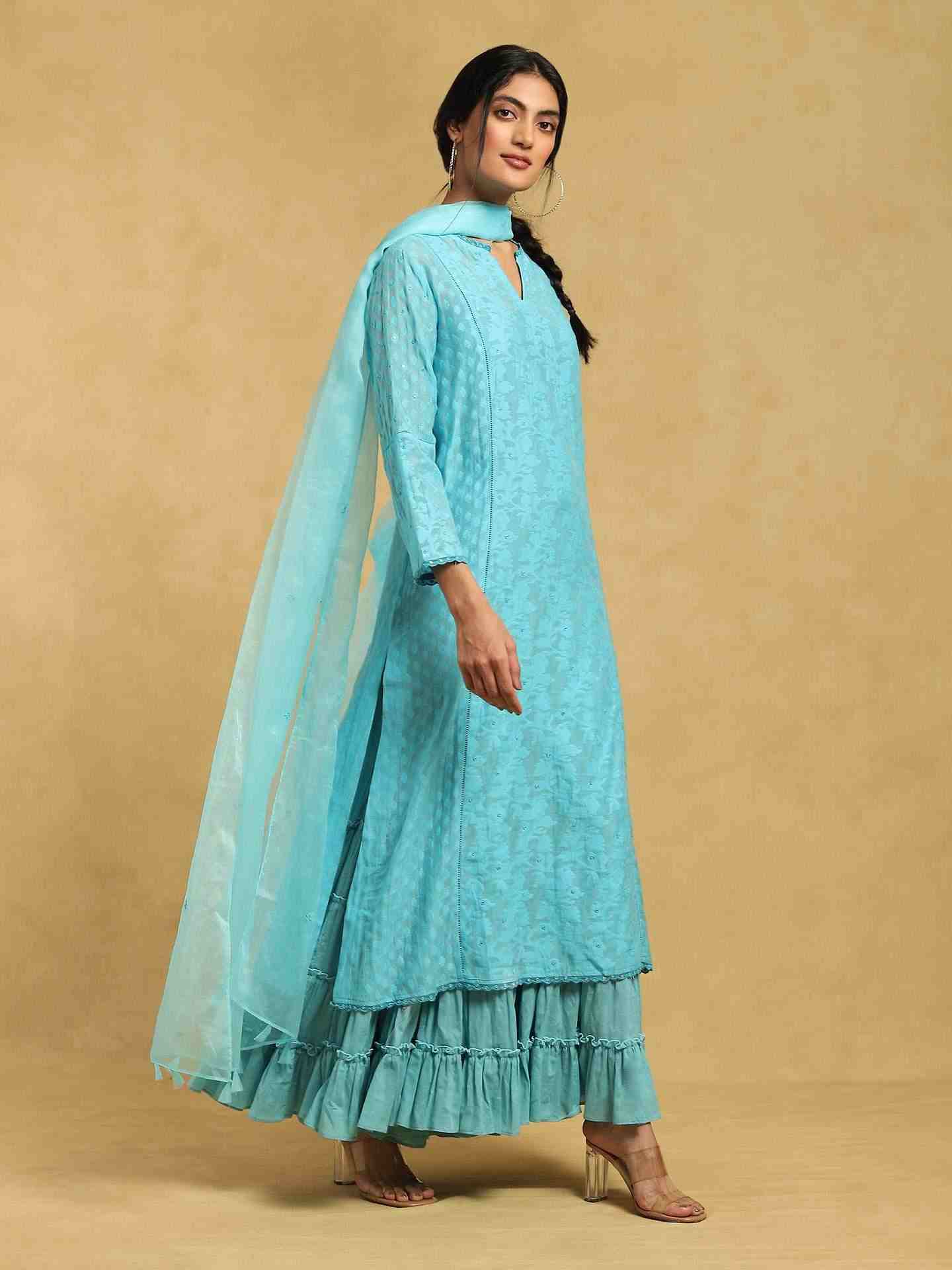 Blue Baadal Chanderi Sharara Set