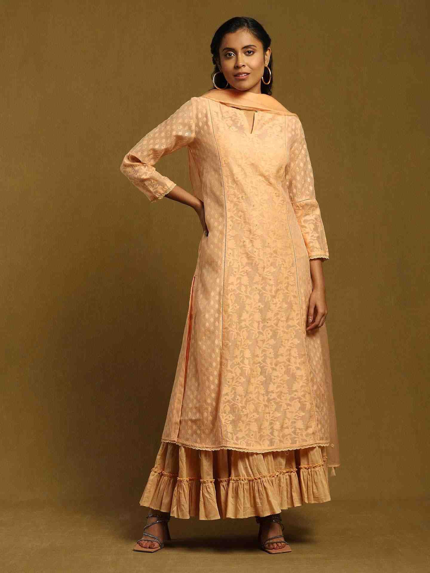 Peach Baadal Chanderi Sharara Set