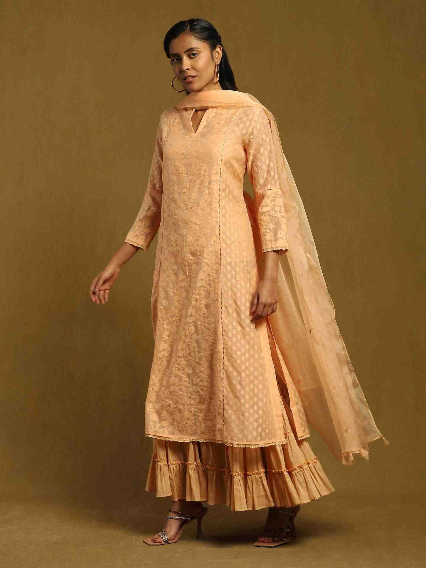 Peach Baadal Chanderi Sharara Set