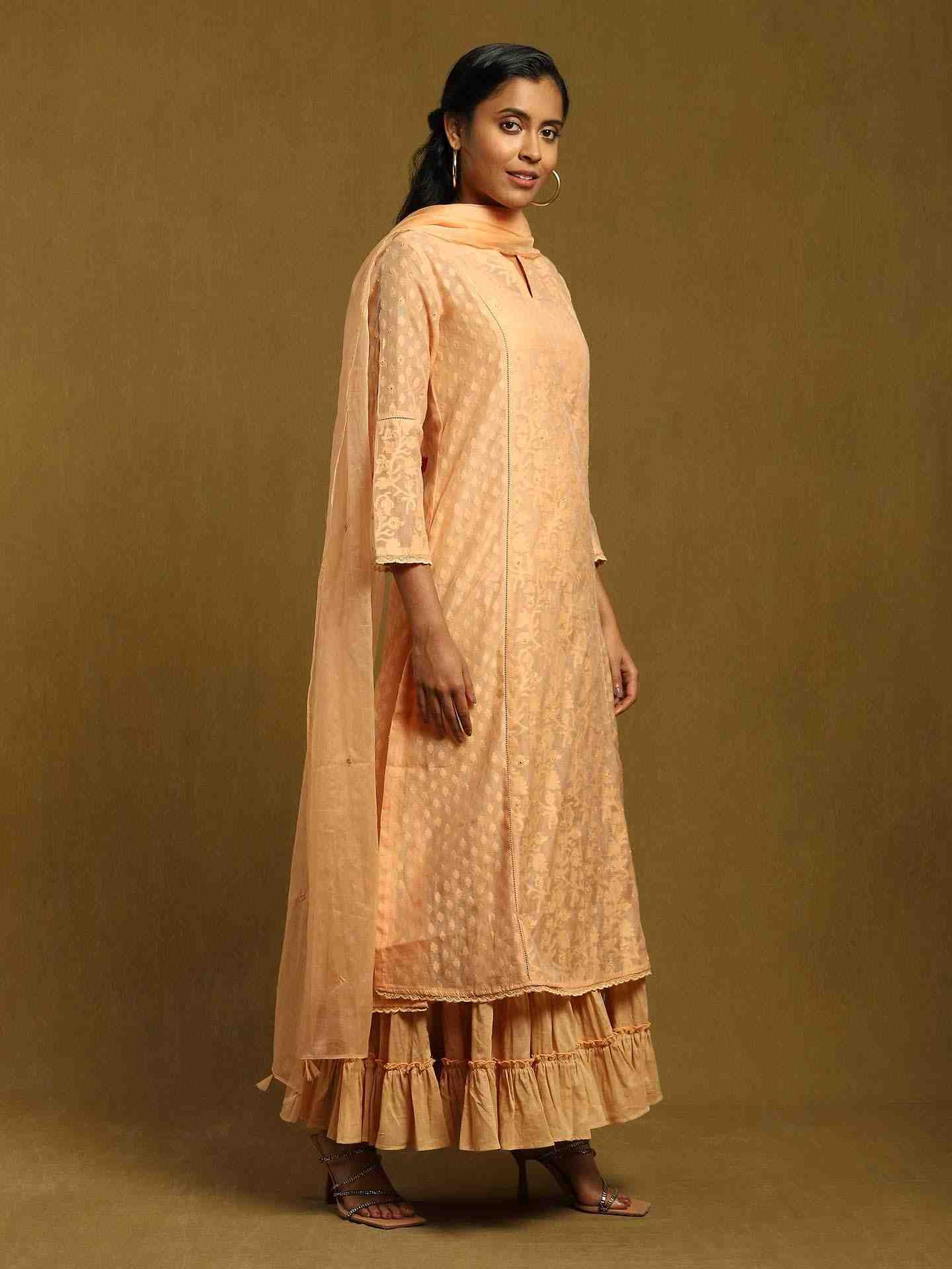 Peach Baadal Chanderi Sharara Set