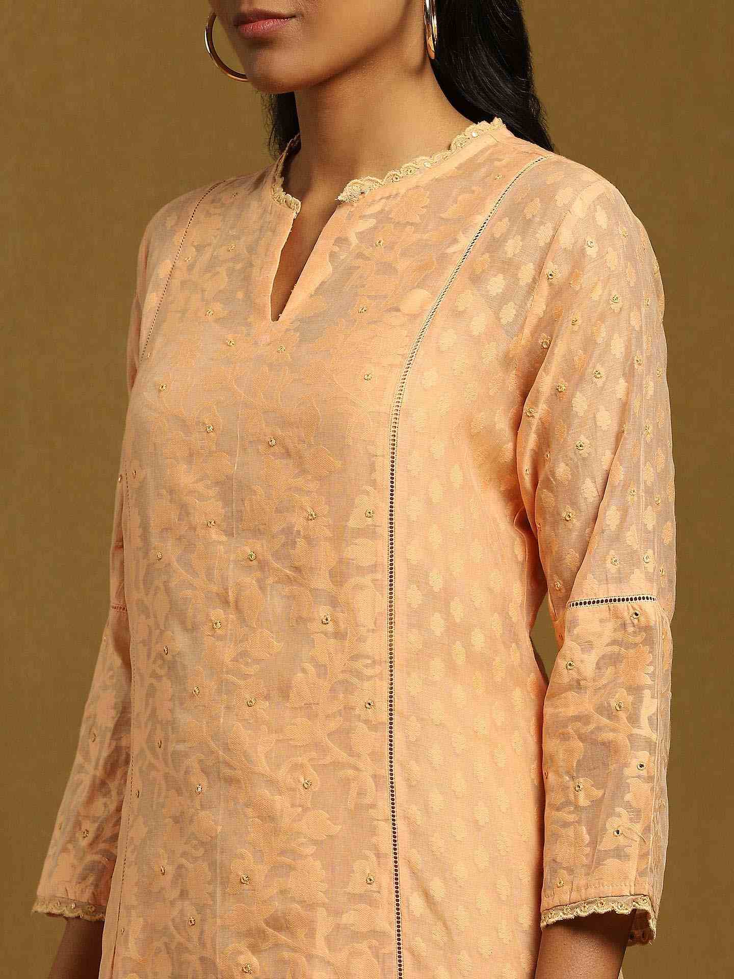Peach Baadal Chanderi Sharara Set
