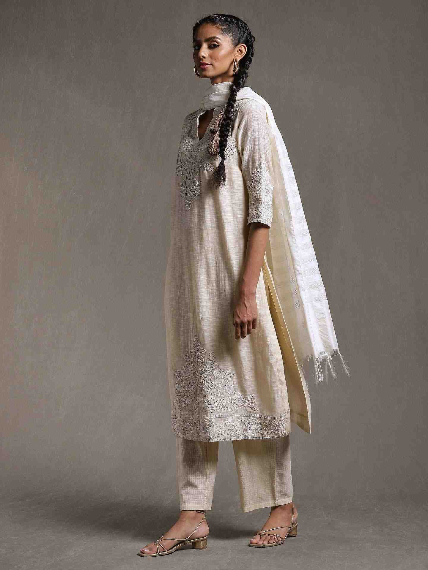 Ivory Soha Chanderi Suit Set