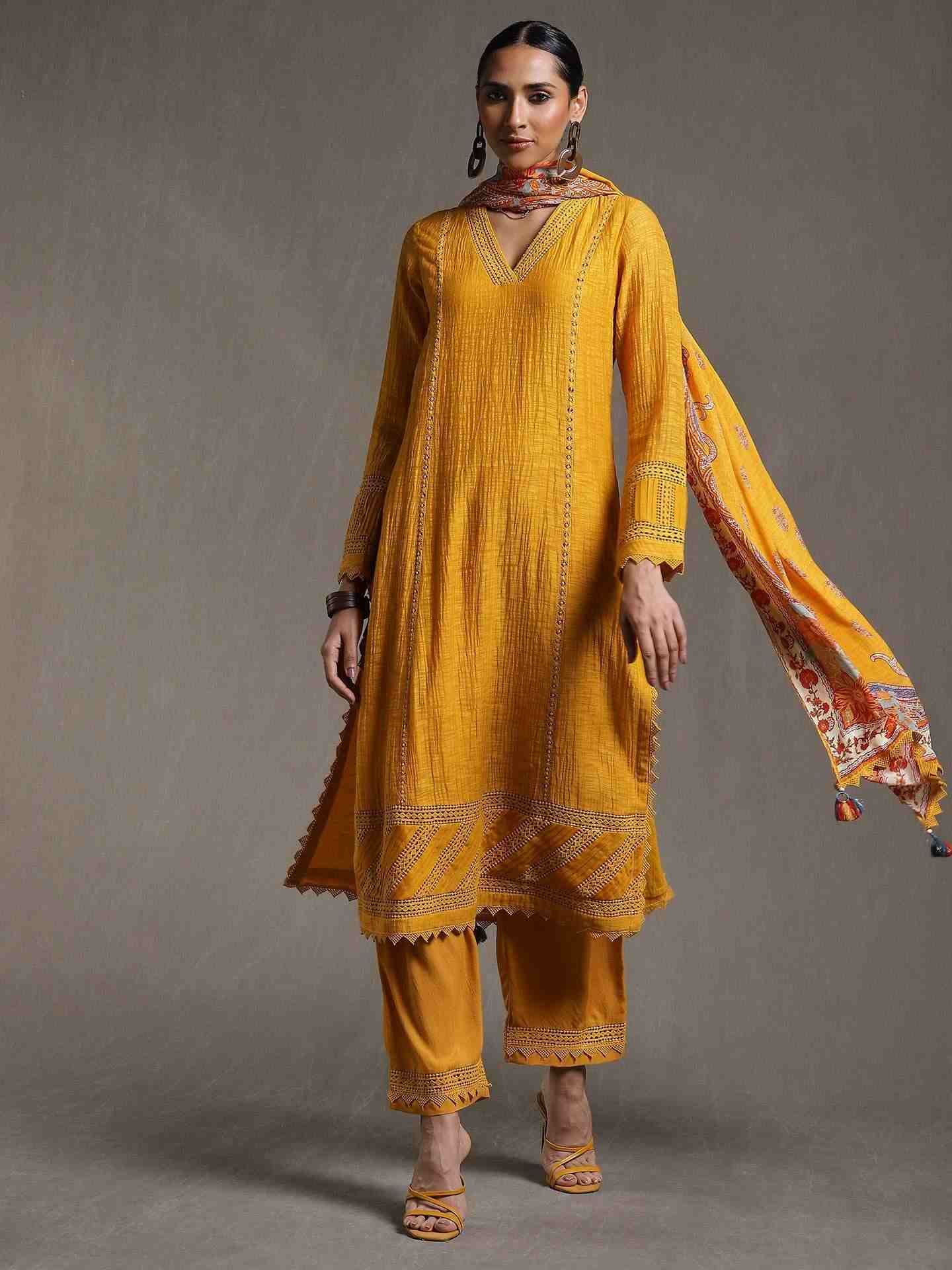 Yellow Erham Chanderi Suit Set