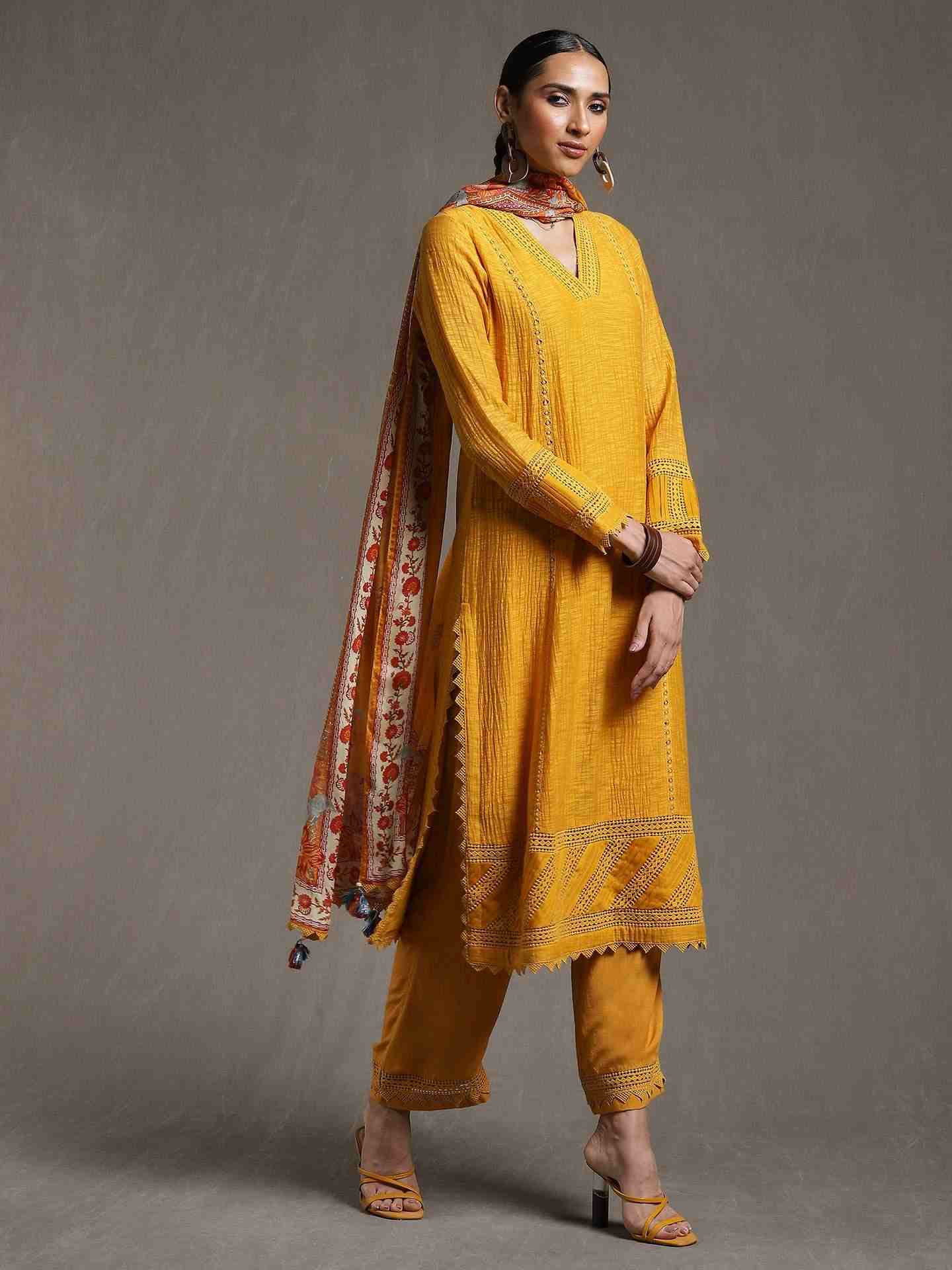 Yellow Erham Chanderi Suit Set
