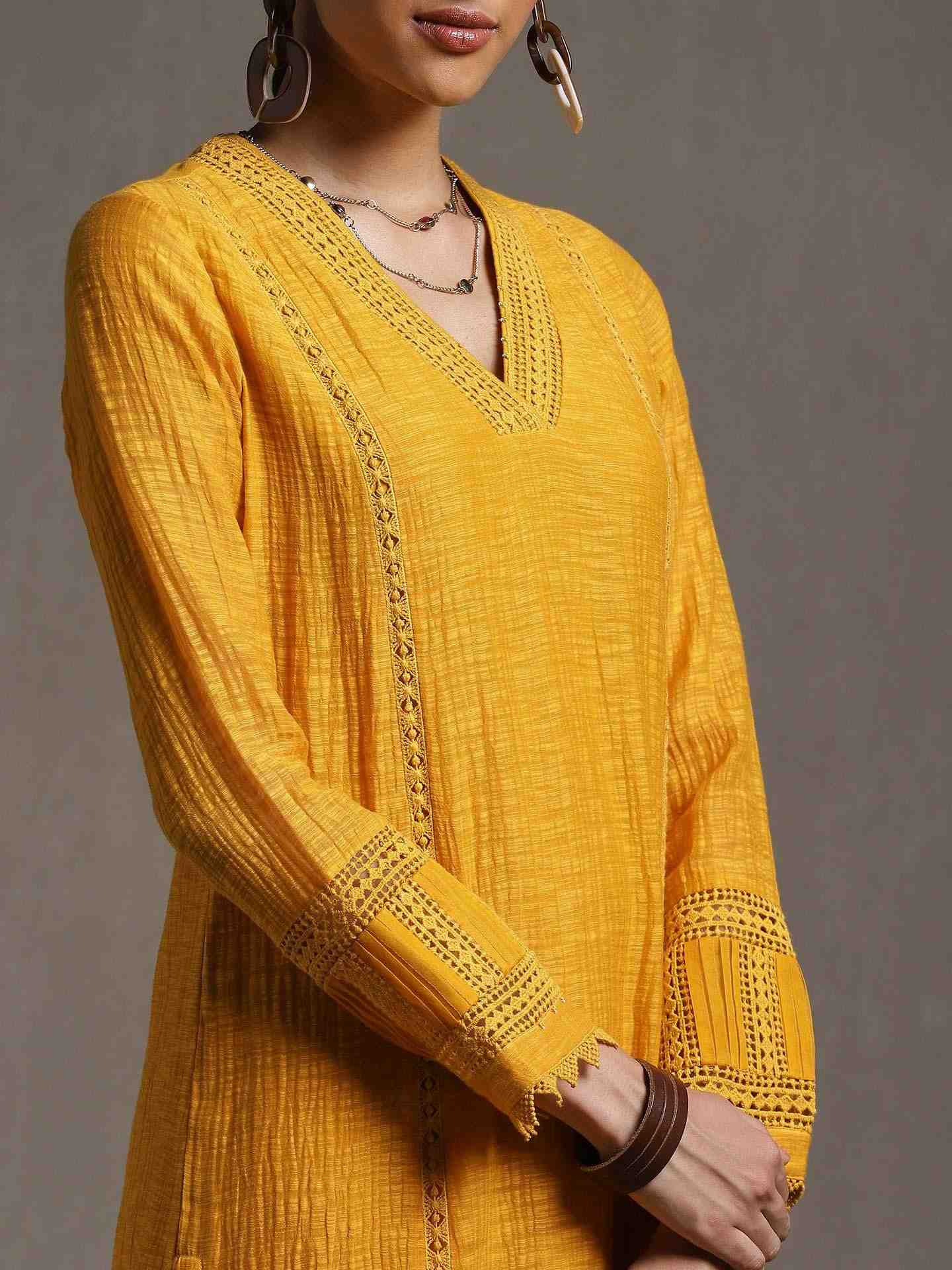 Yellow Erham Chanderi Suit Set