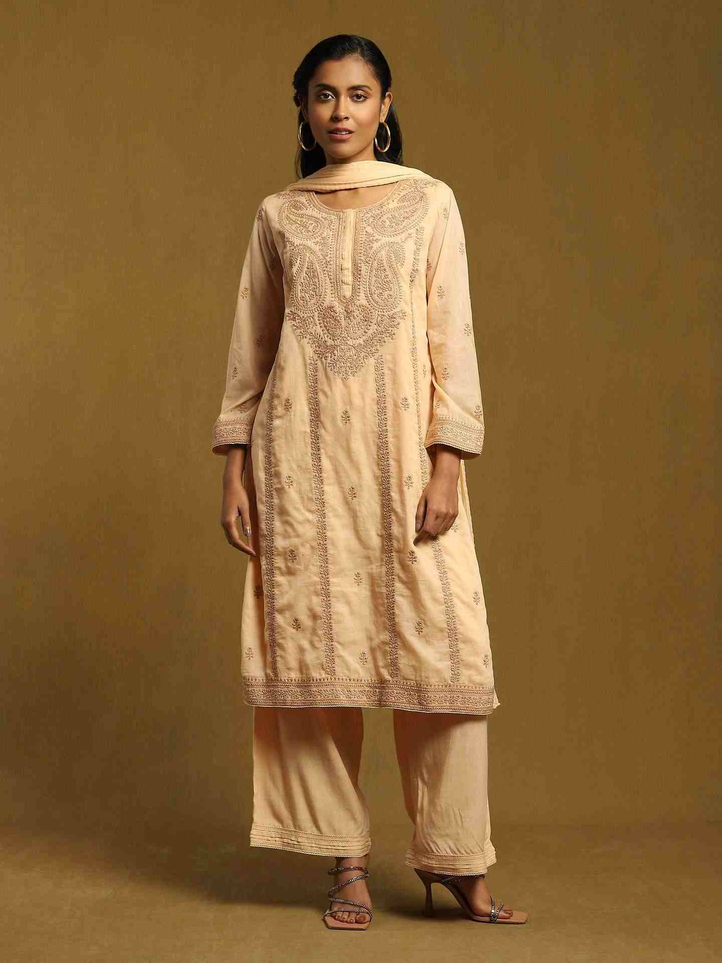 Beige Pinea Cotton Suit Set