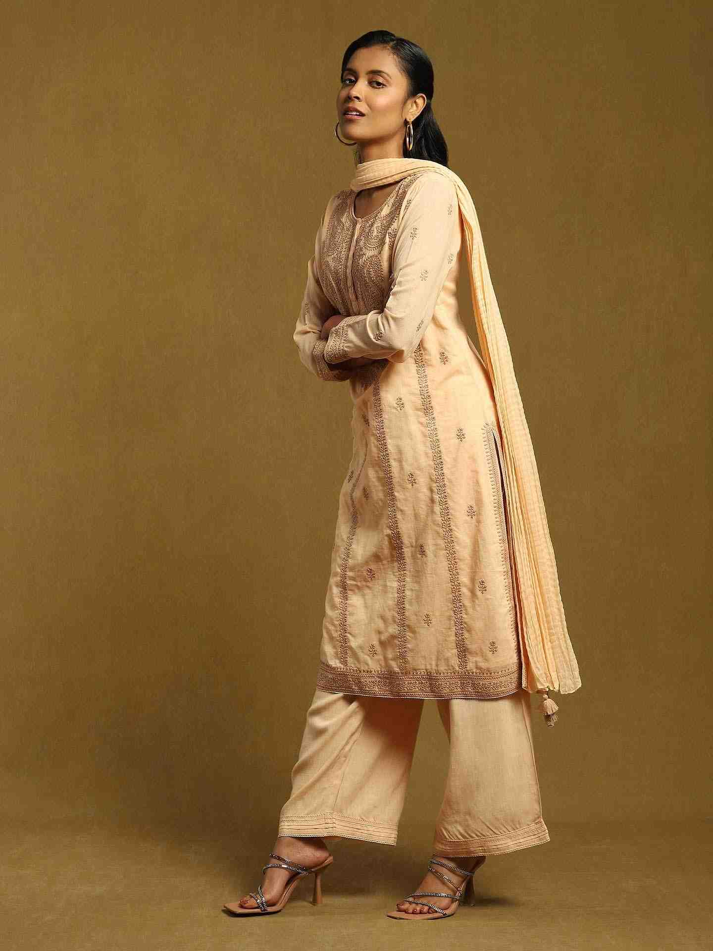 Beige Pinea Cotton Suit Set