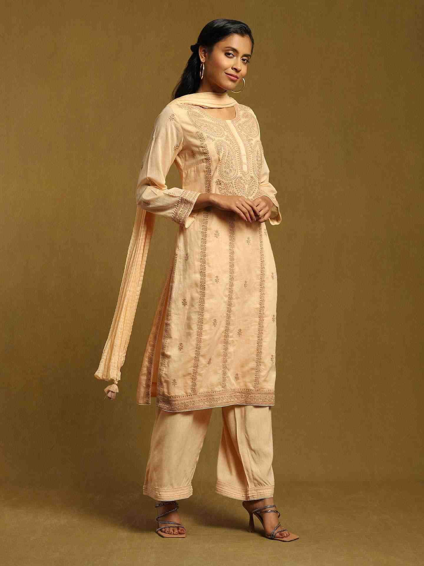 Beige Pinea Cotton Suit Set