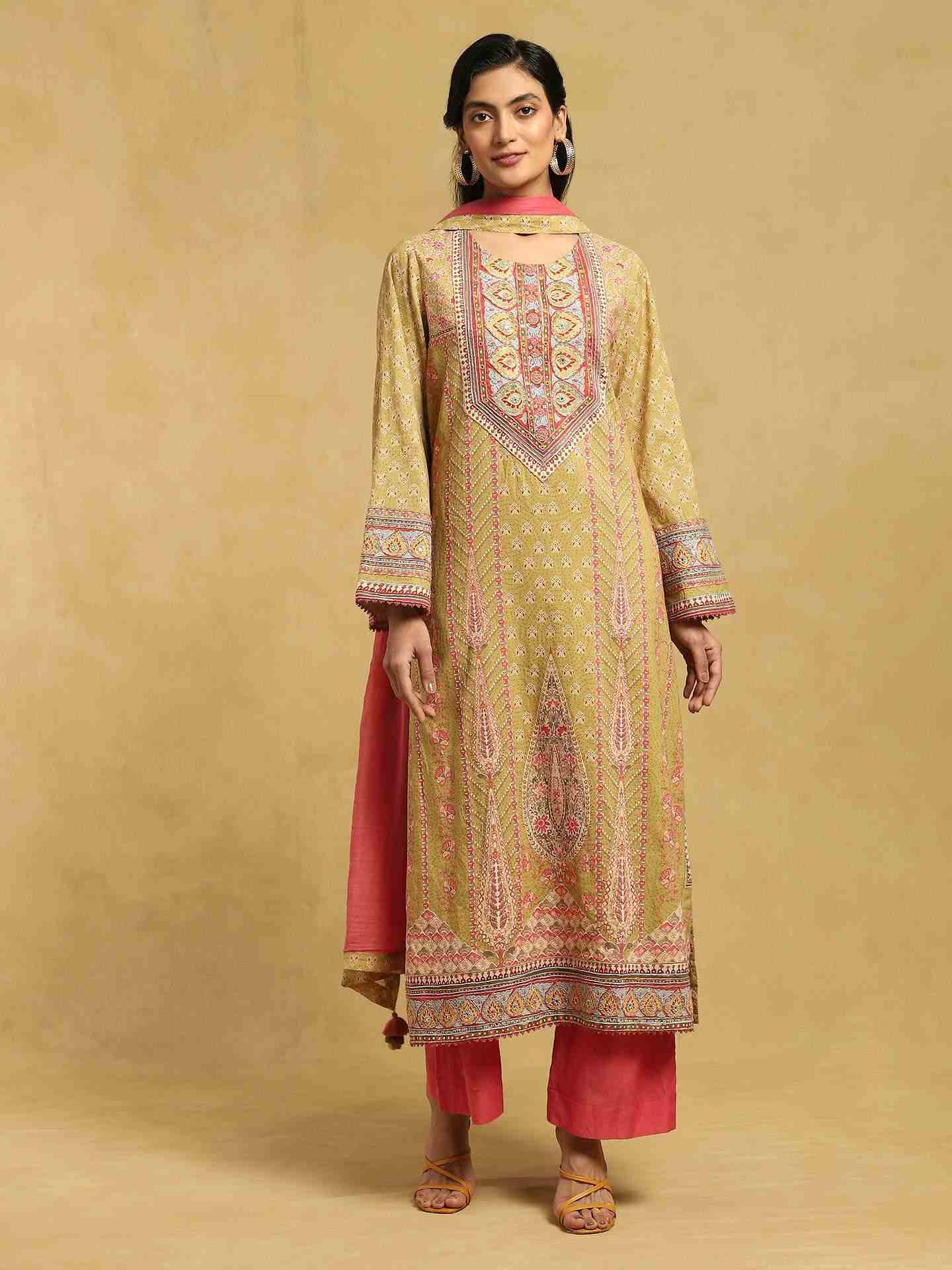 Green Jharoka Cotton Suit Set