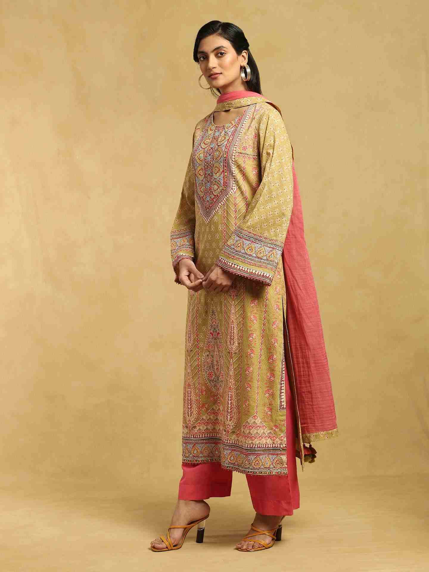 Green Jharoka Cotton Suit Set