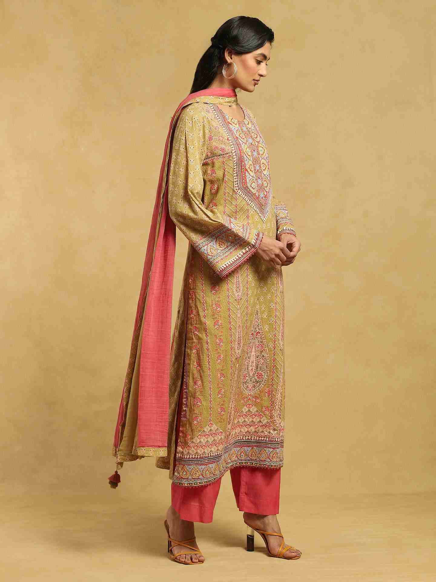 Green Jharoka Cotton Suit Set