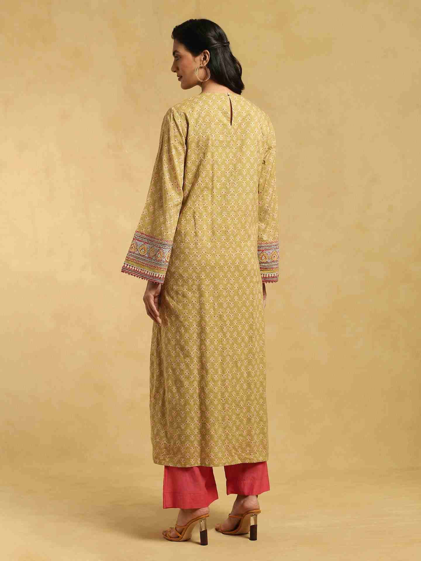 Green Jharoka Cotton Suit Set