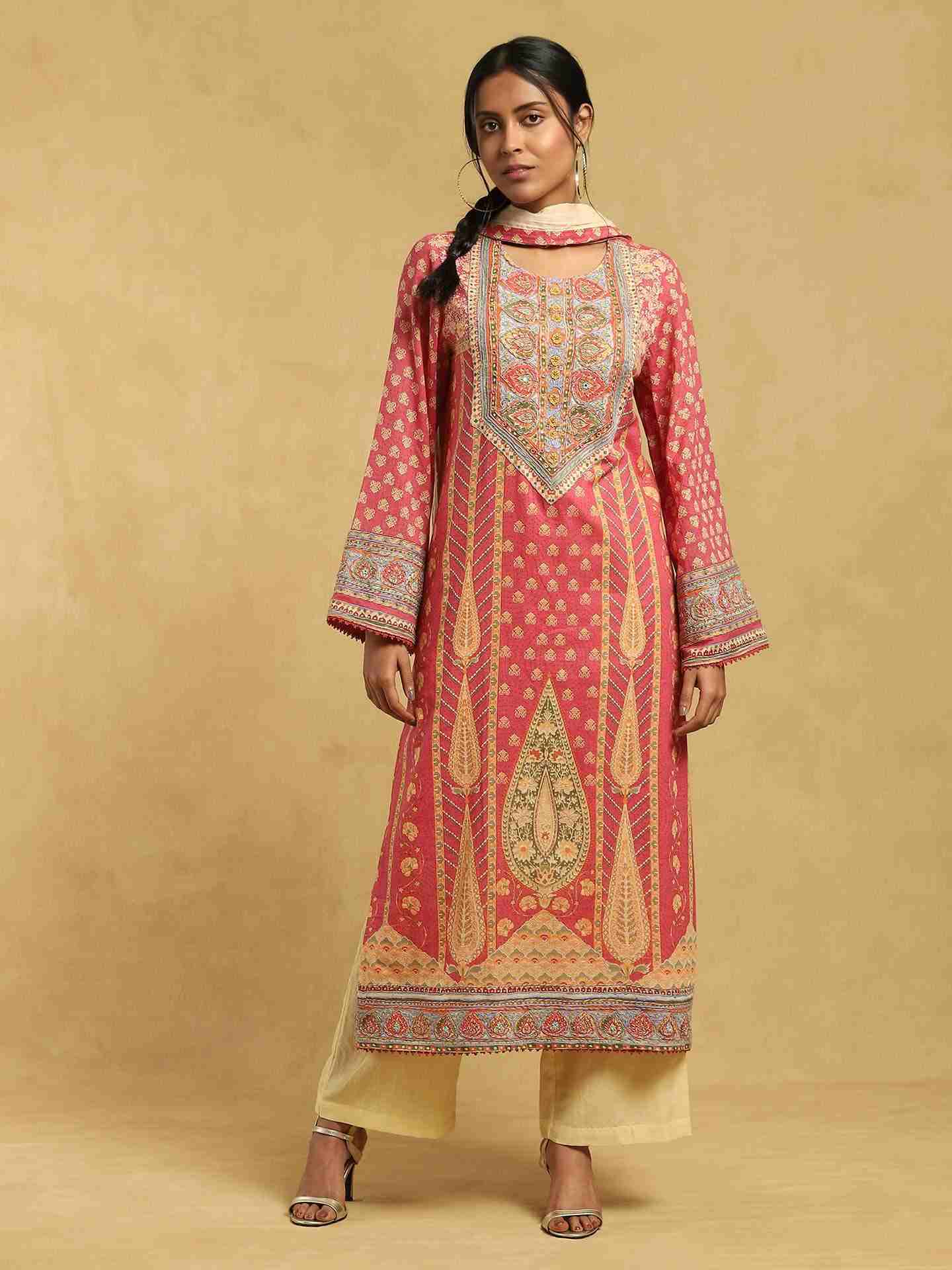 Pink Jharoka Cotton Suit Set