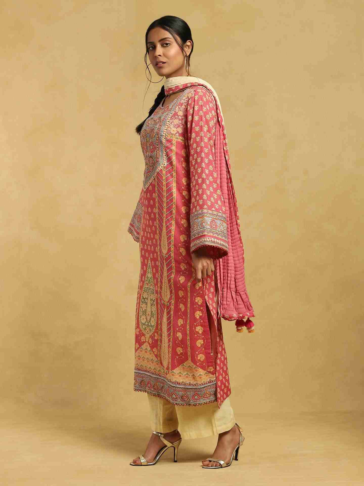 Pink Jharoka Cotton Suit Set