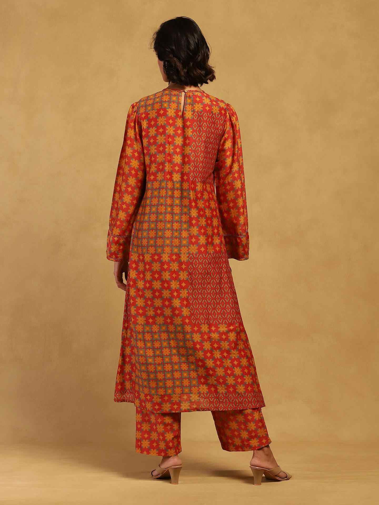 Red Phulkari Suit Set
