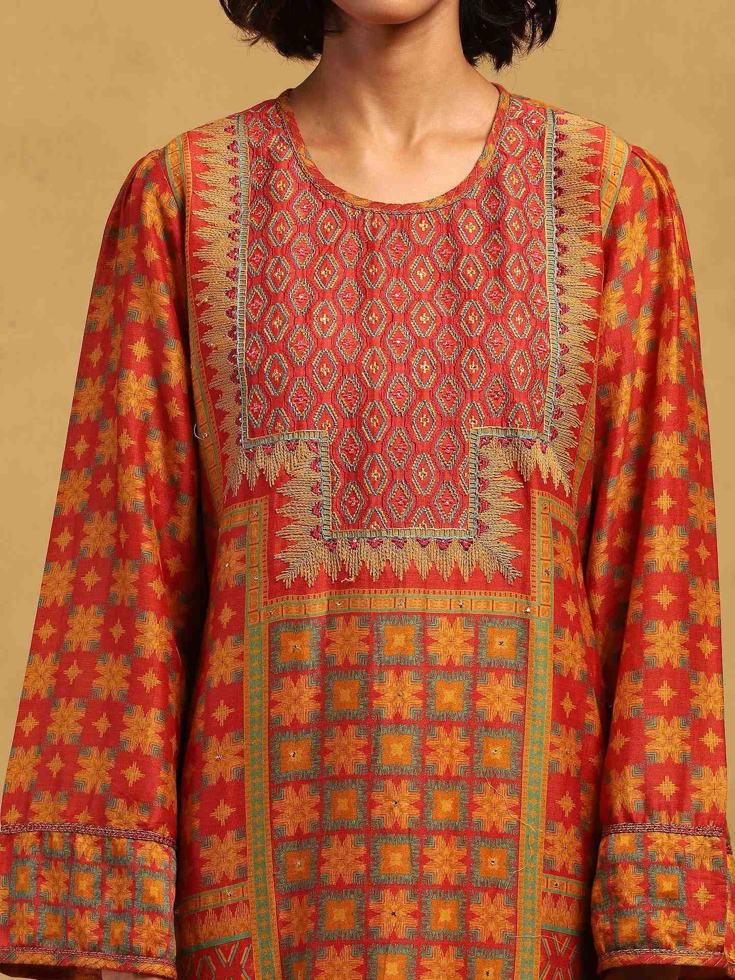 Red Phulkari Suit Set
