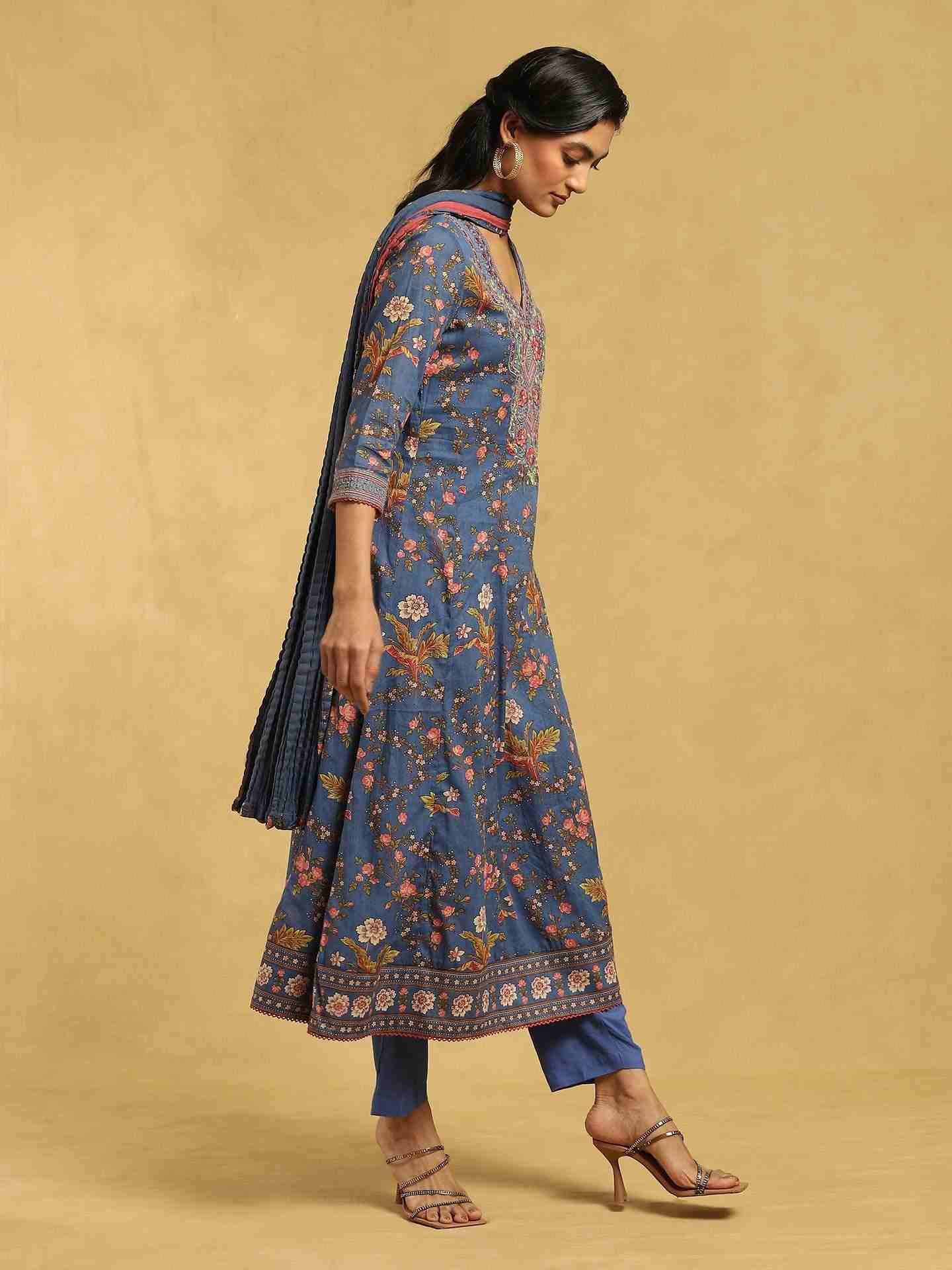 Blue Greece Cotton Anarkali Suit Set