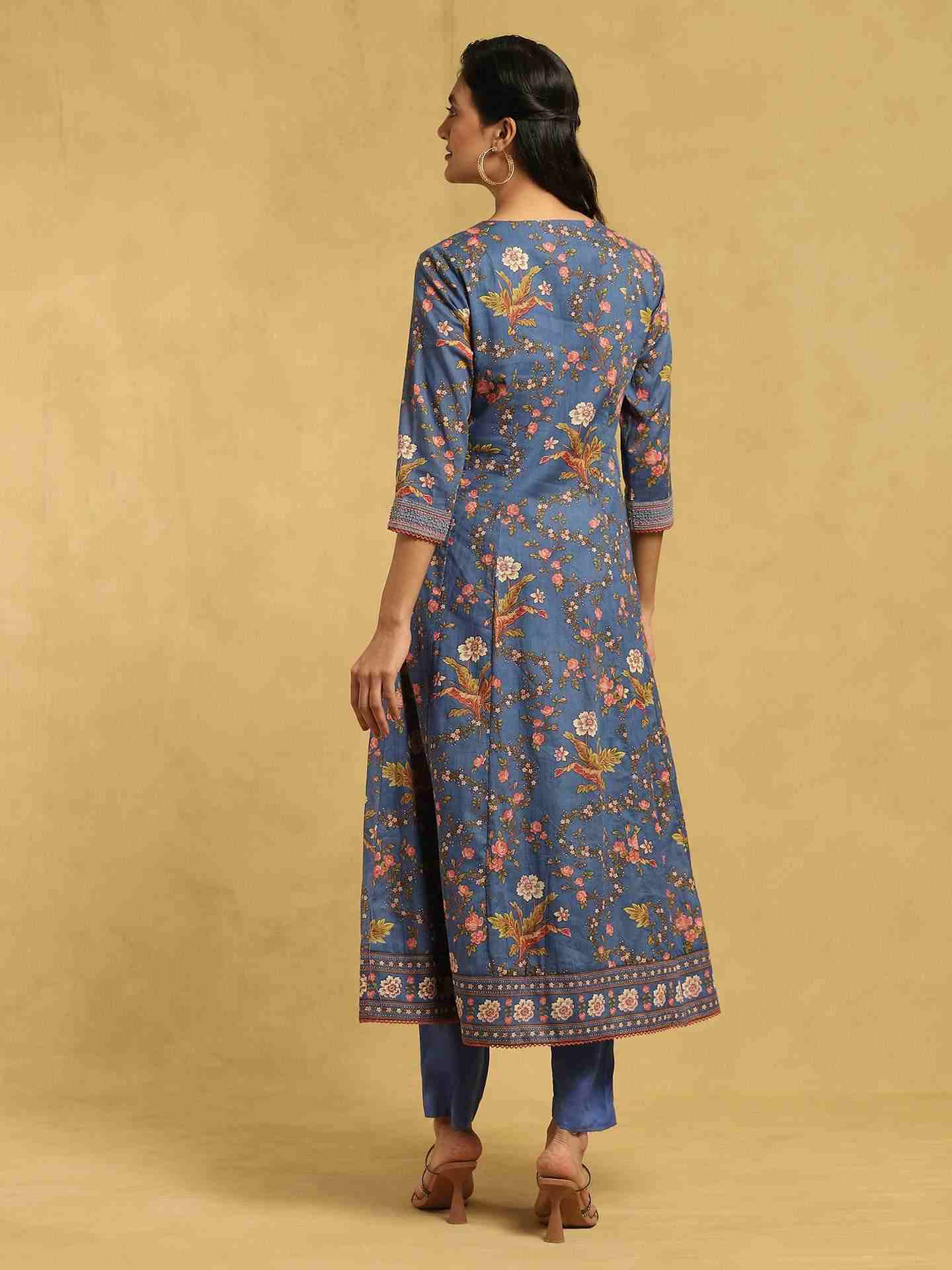 Blue Greece Cotton Anarkali Suit Set