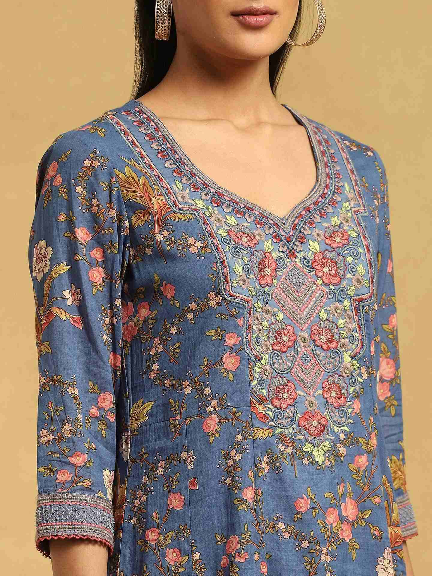 Blue Greece Cotton Anarkali Suit Set