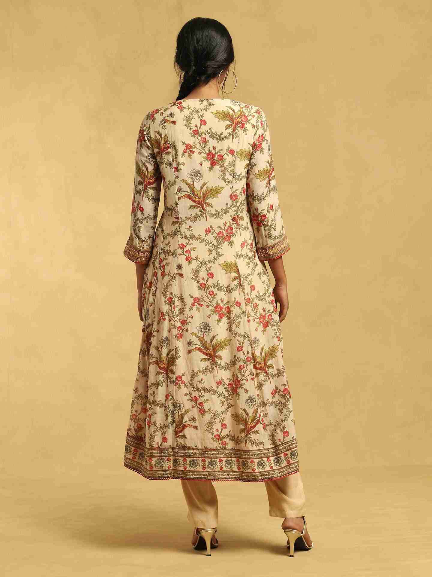 Ecru Greece Cotton Anarkali Suit Set