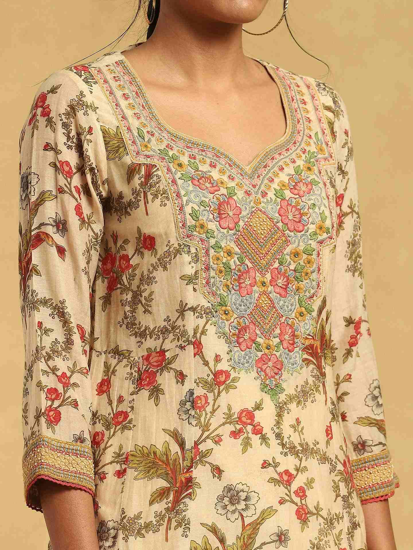 Ecru Greece Cotton Anarkali Suit Set