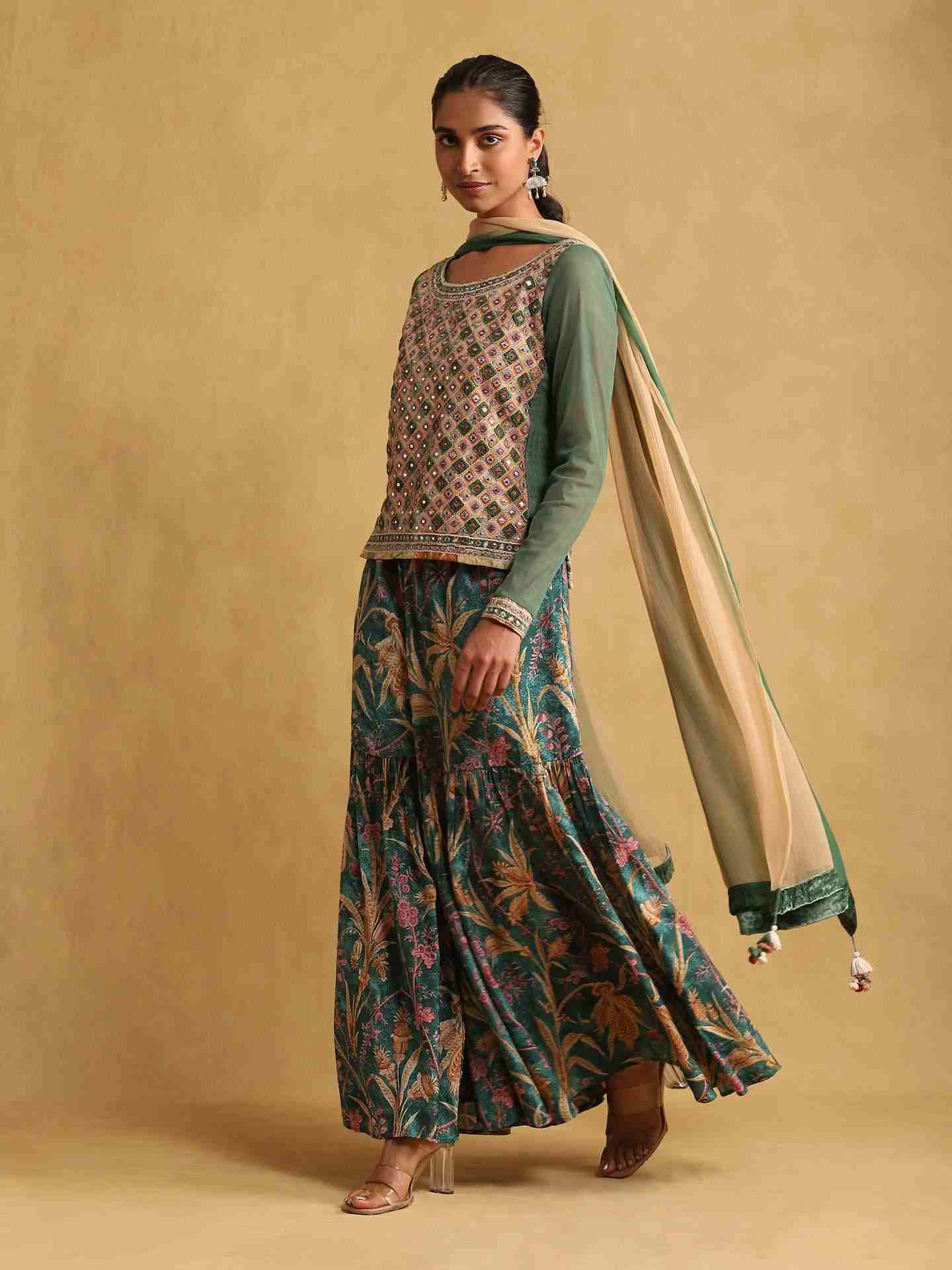 Green Julia Solid Cotton Sharara Set