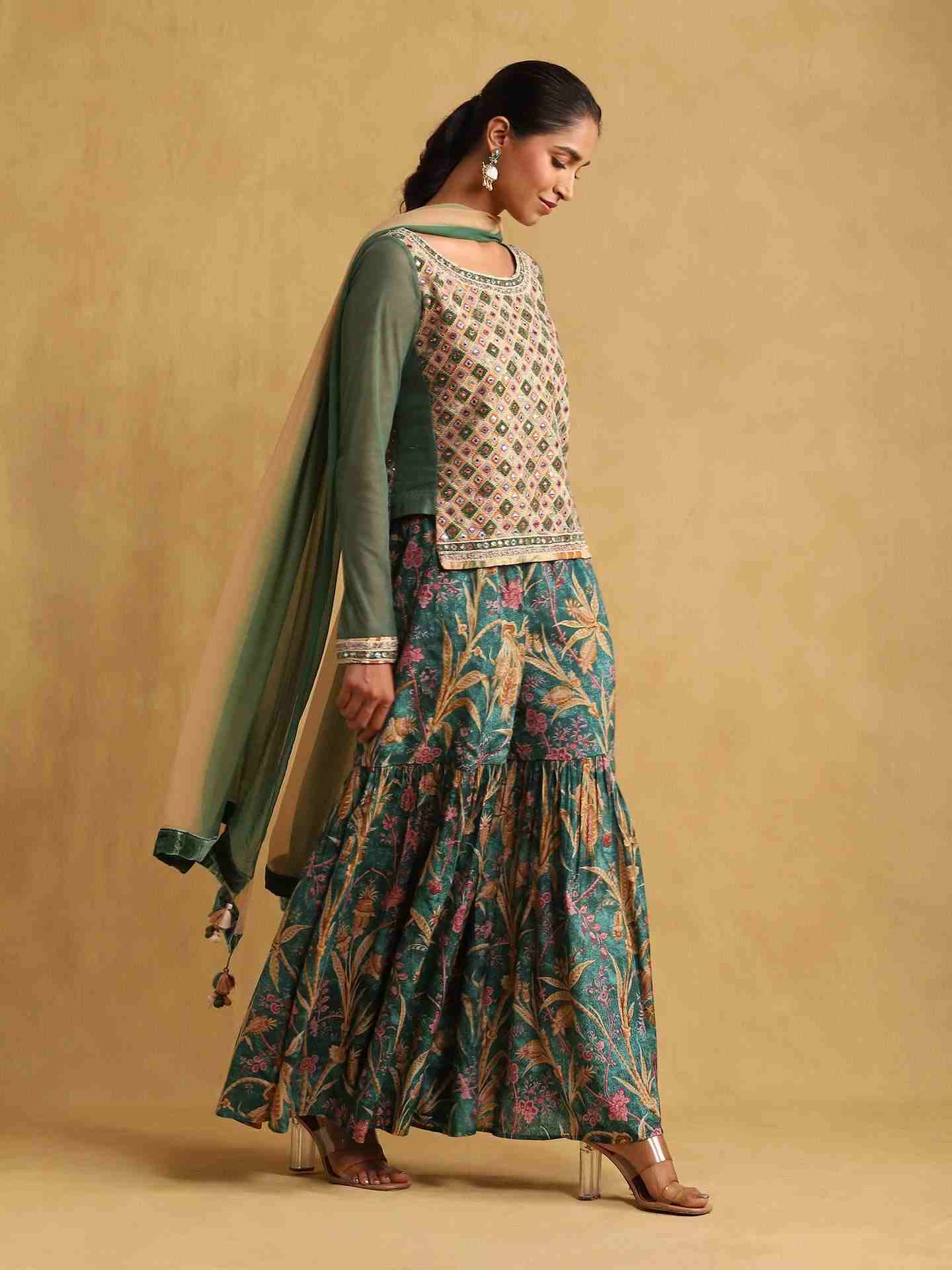 Green Julia Solid Cotton Sharara Set