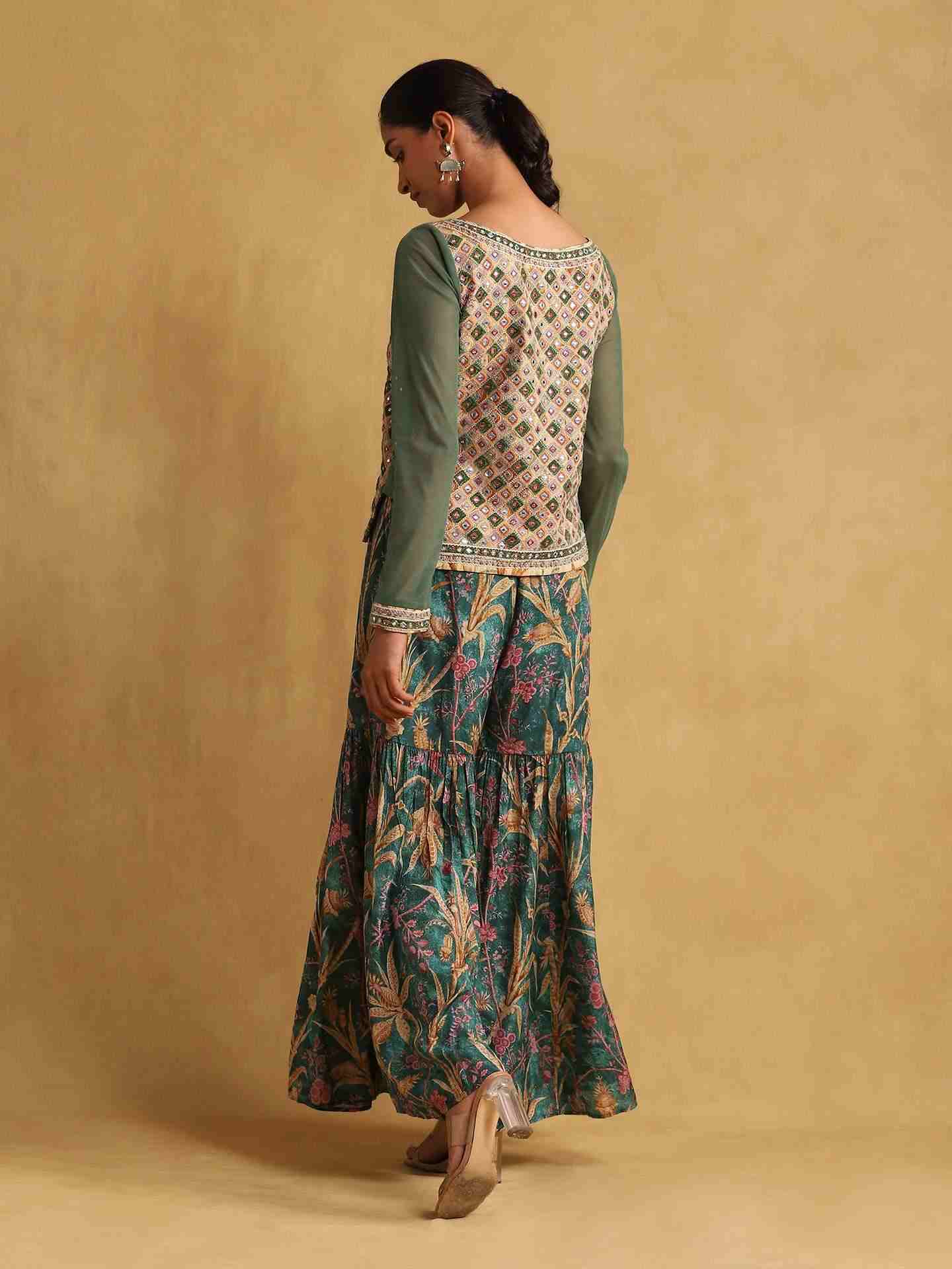 Green Julia Solid Cotton Sharara Set
