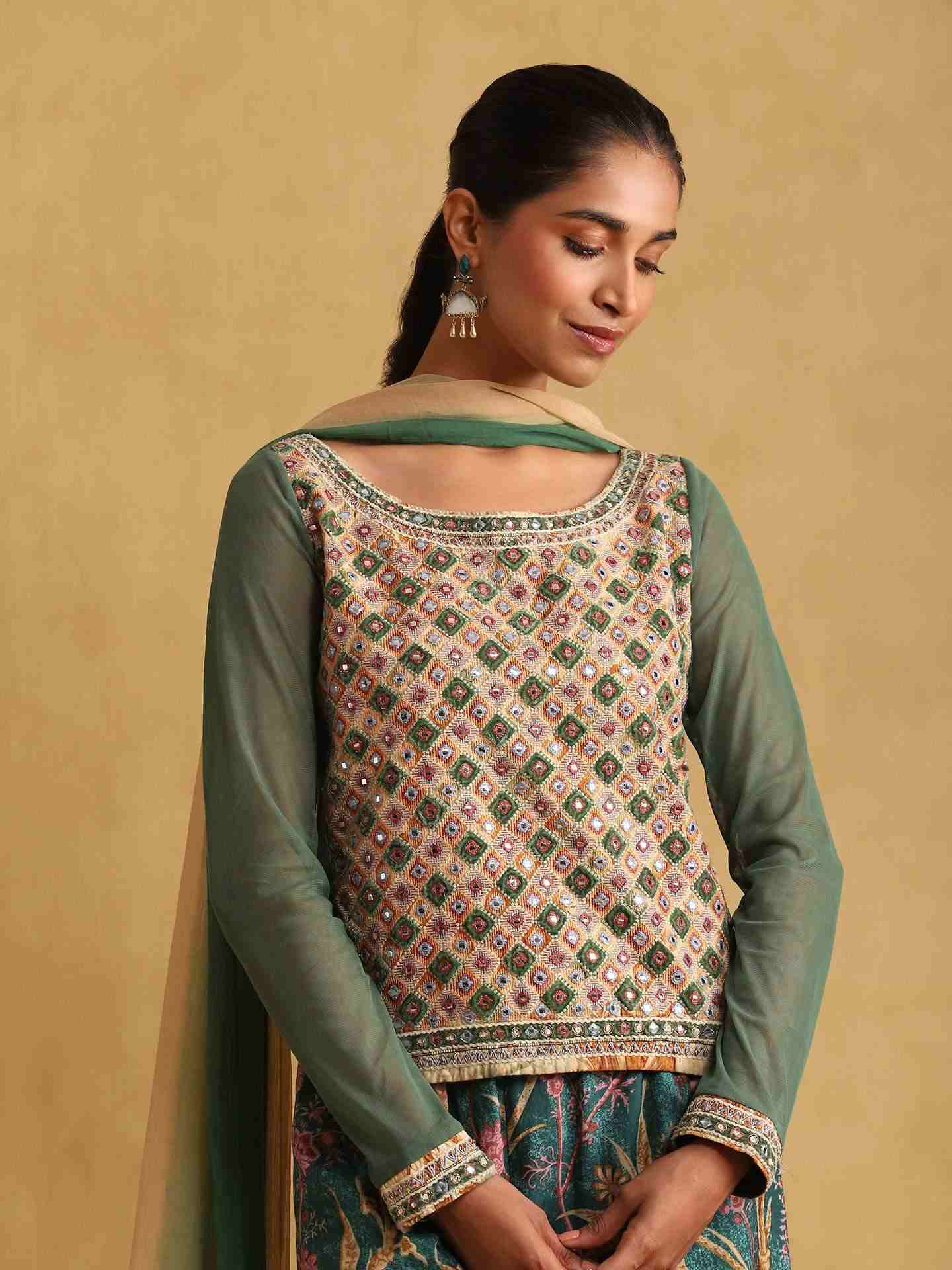 Green Julia Solid Cotton Sharara Set