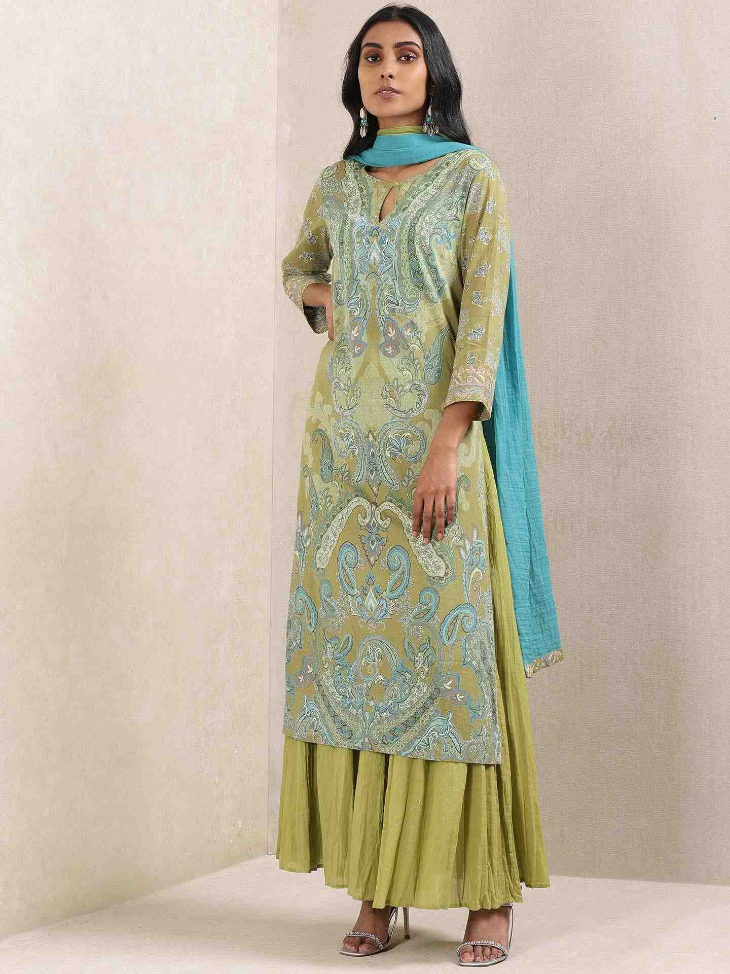 Green Meriyum Cotton Sharara Set