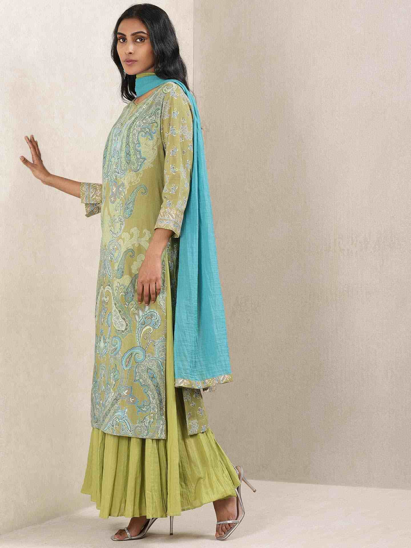 Green Meriyum Cotton Sharara Set
