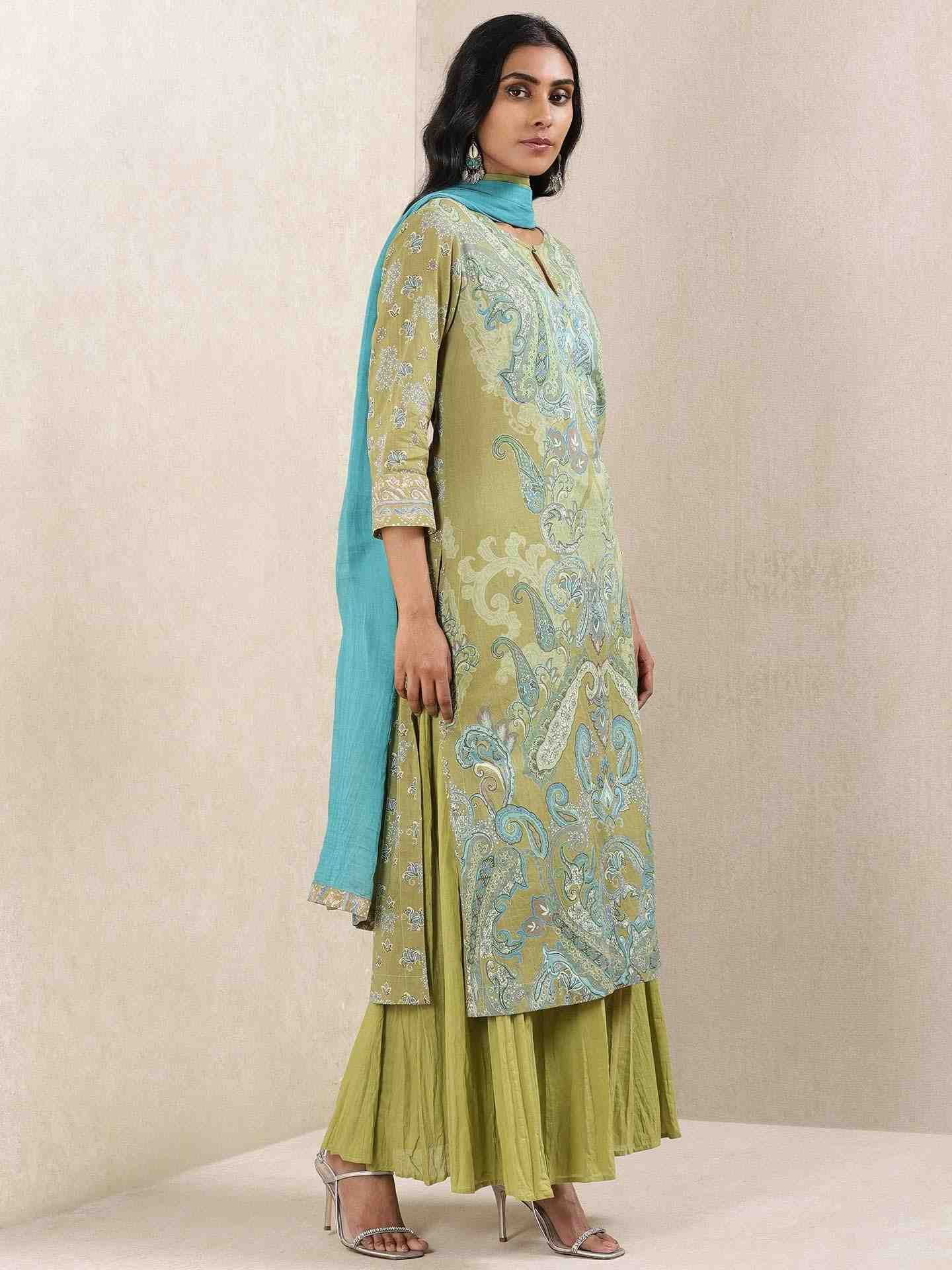 Green Meriyum Cotton Sharara Set