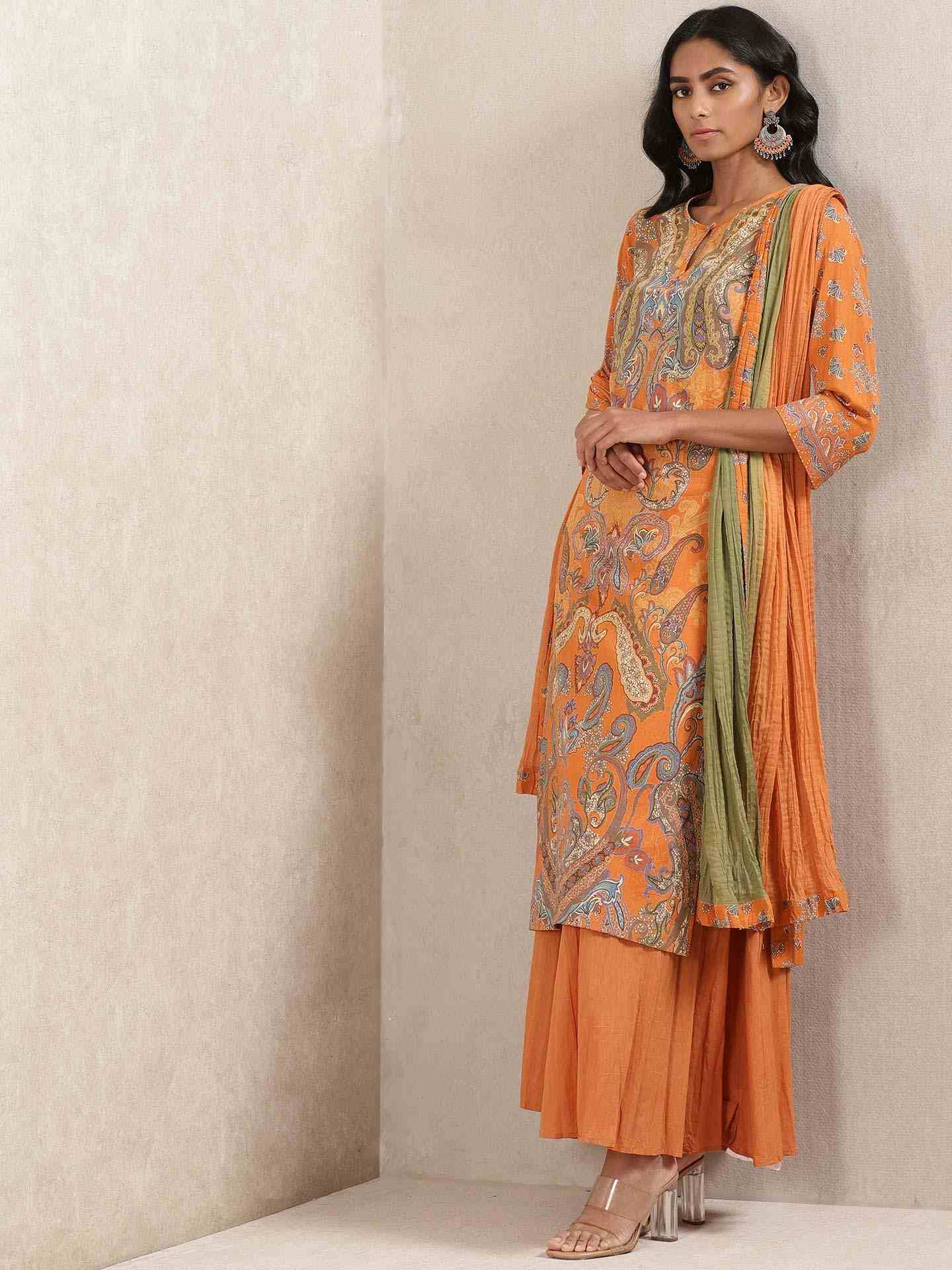 Rust Meriyum Cotton Sharara Set