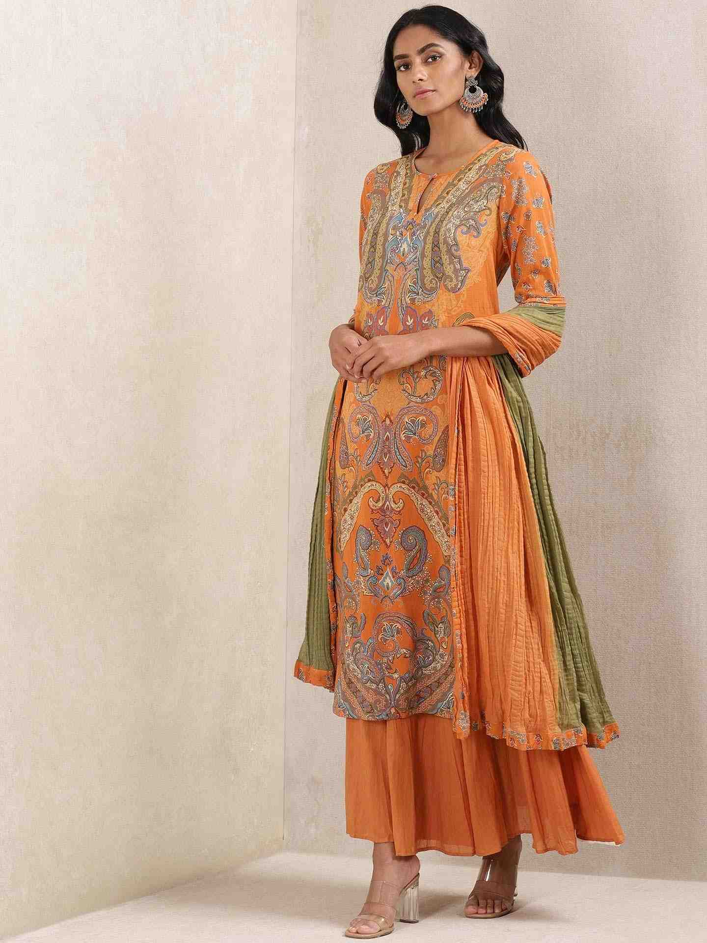 Rust Meriyum Cotton Sharara Set