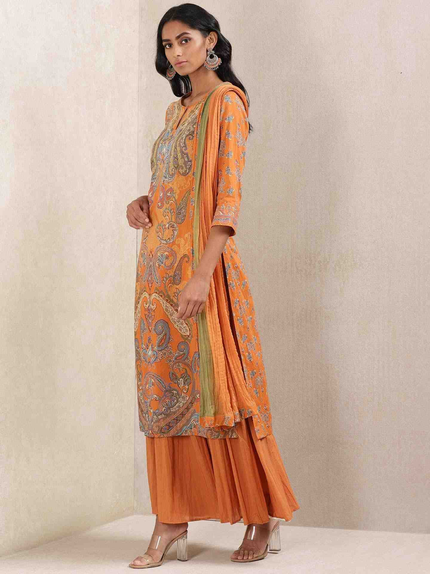 Rust Meriyum Cotton Sharara Set