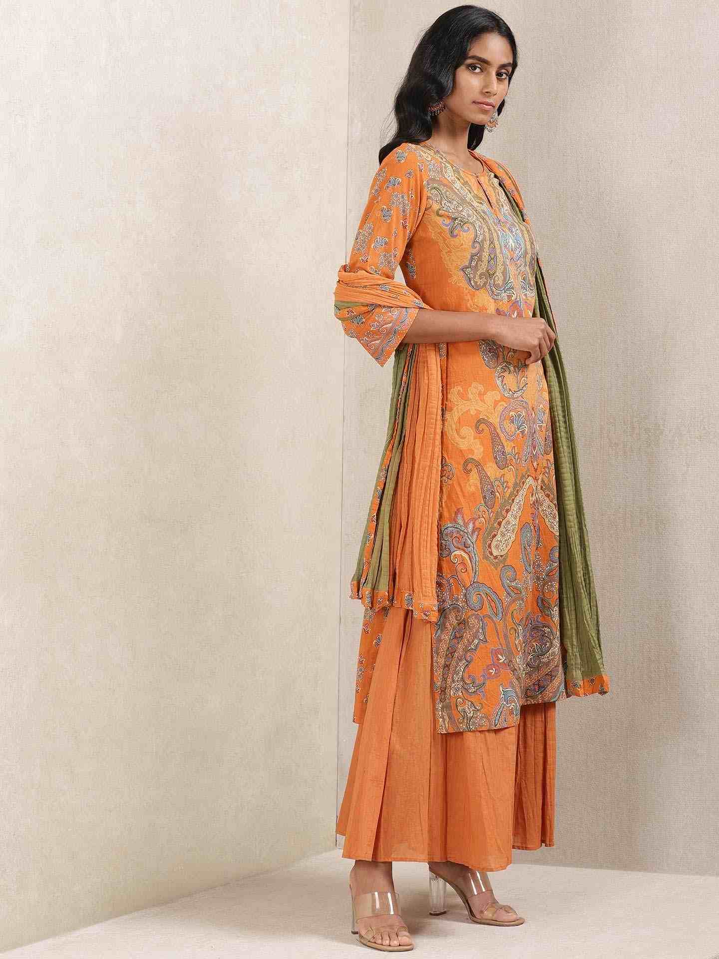 Rust Meriyum Cotton Sharara Set