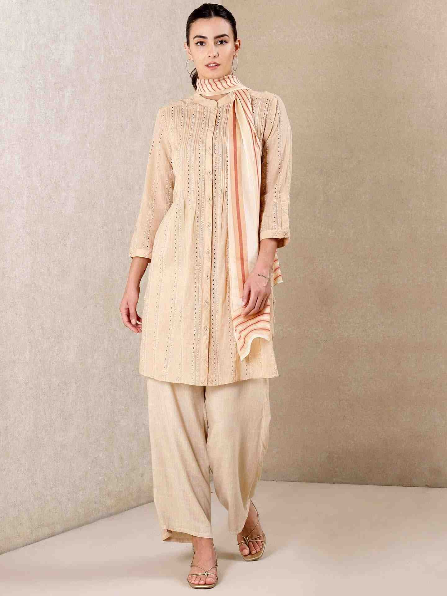 Beige Modern Minimalist Cotton Suit Set