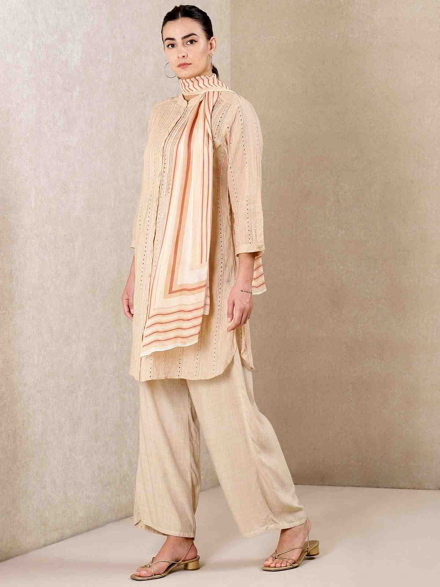 Beige Modern Minimalist Cotton Suit Set