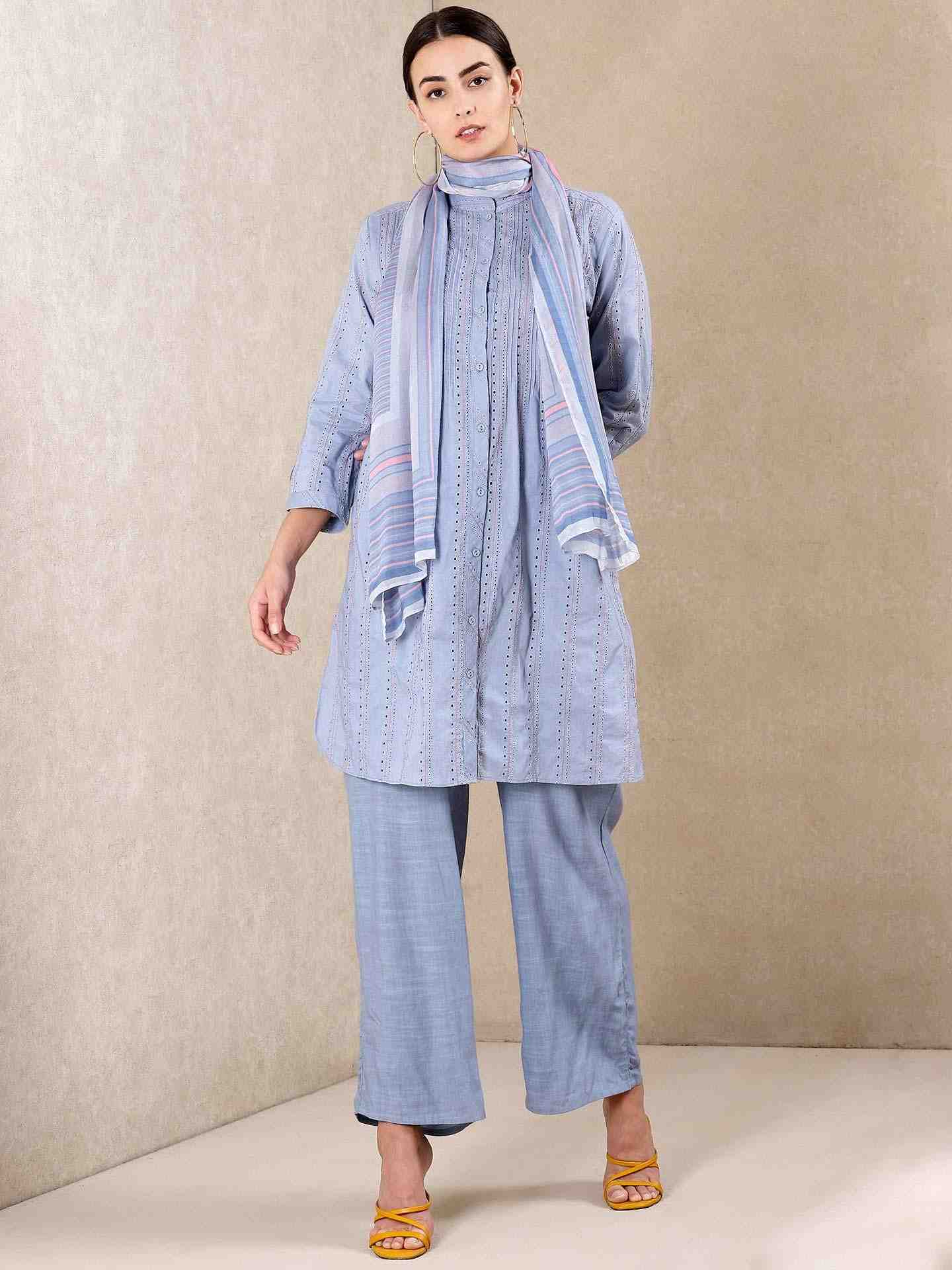 Blue Modern Minimalist Cotton Suit Set