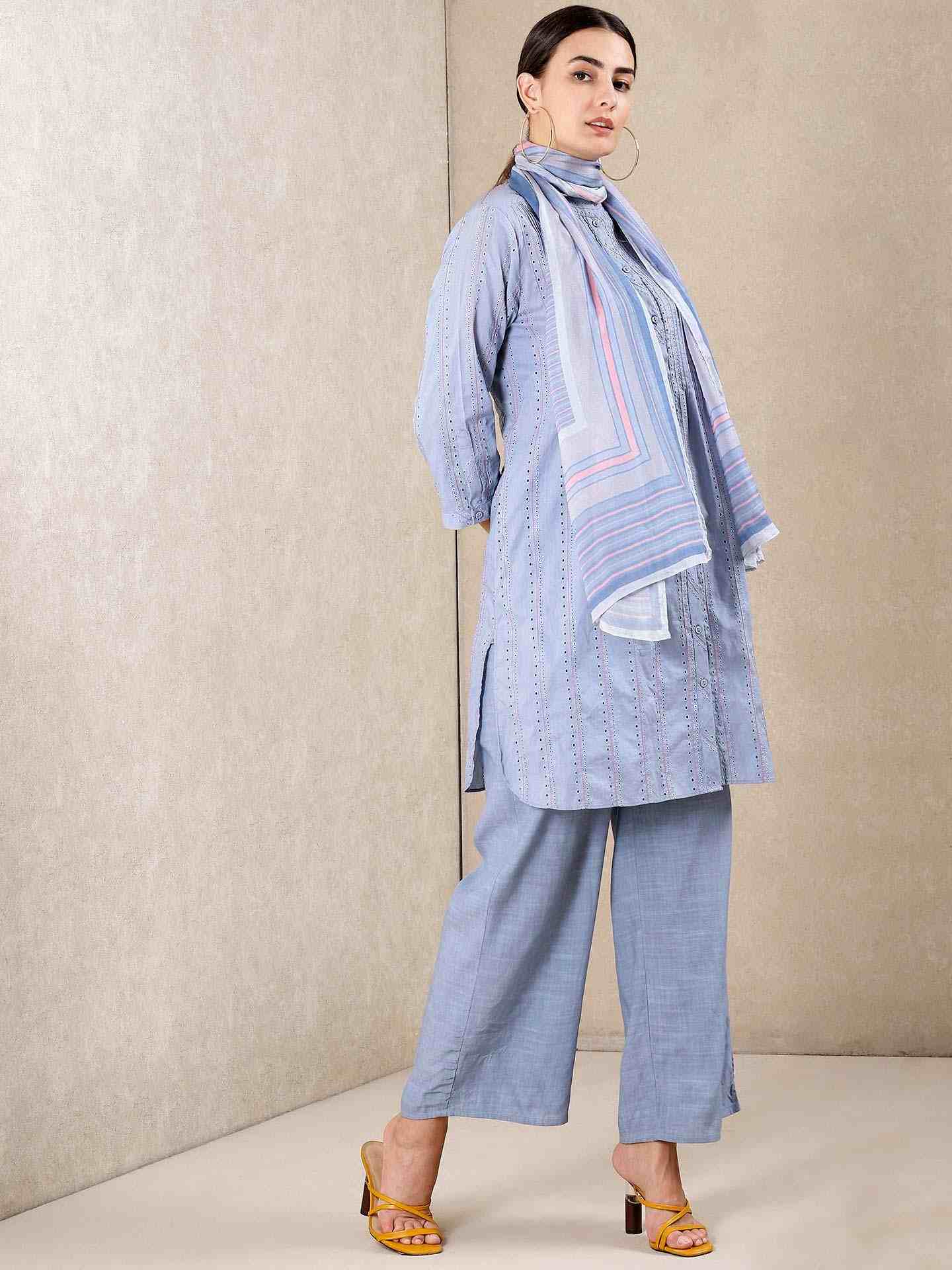 Blue Modern Minimalist Cotton Suit Set