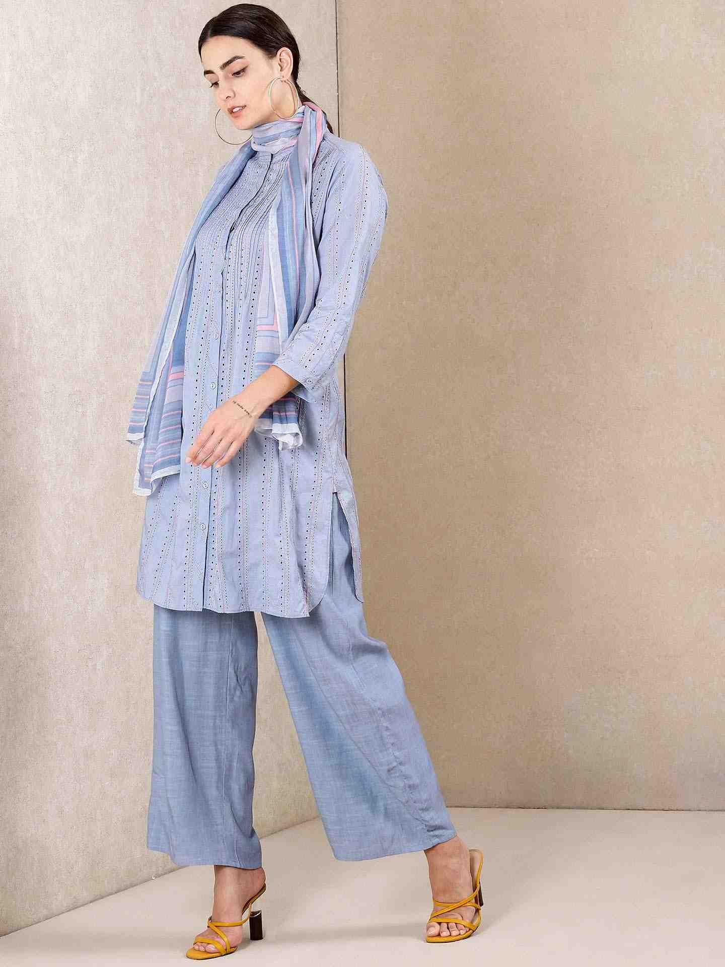 Blue Modern Minimalist Cotton Suit Set