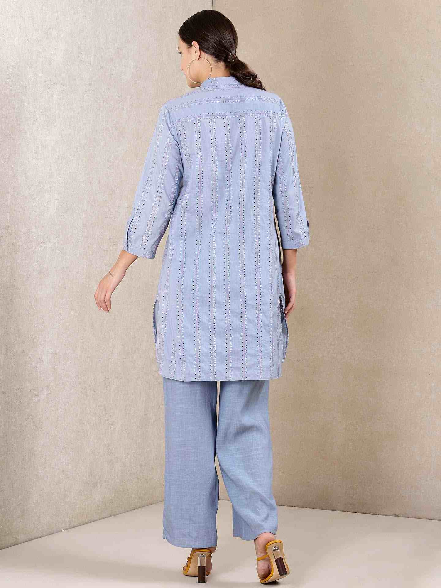 Blue Modern Minimalist Cotton Suit Set