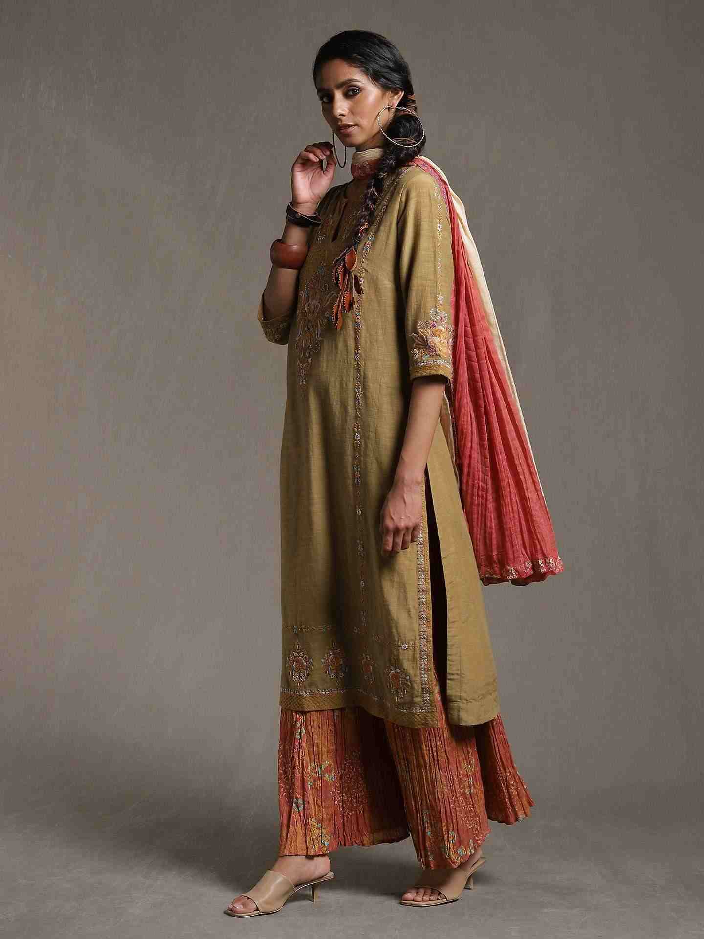 Green Forest Solid Sharara Set