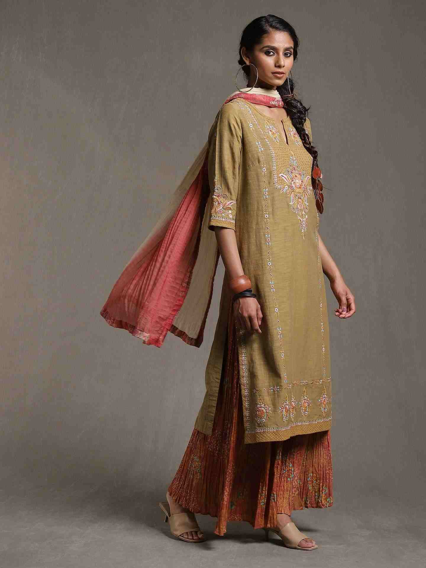 Green Forest Solid Sharara Set