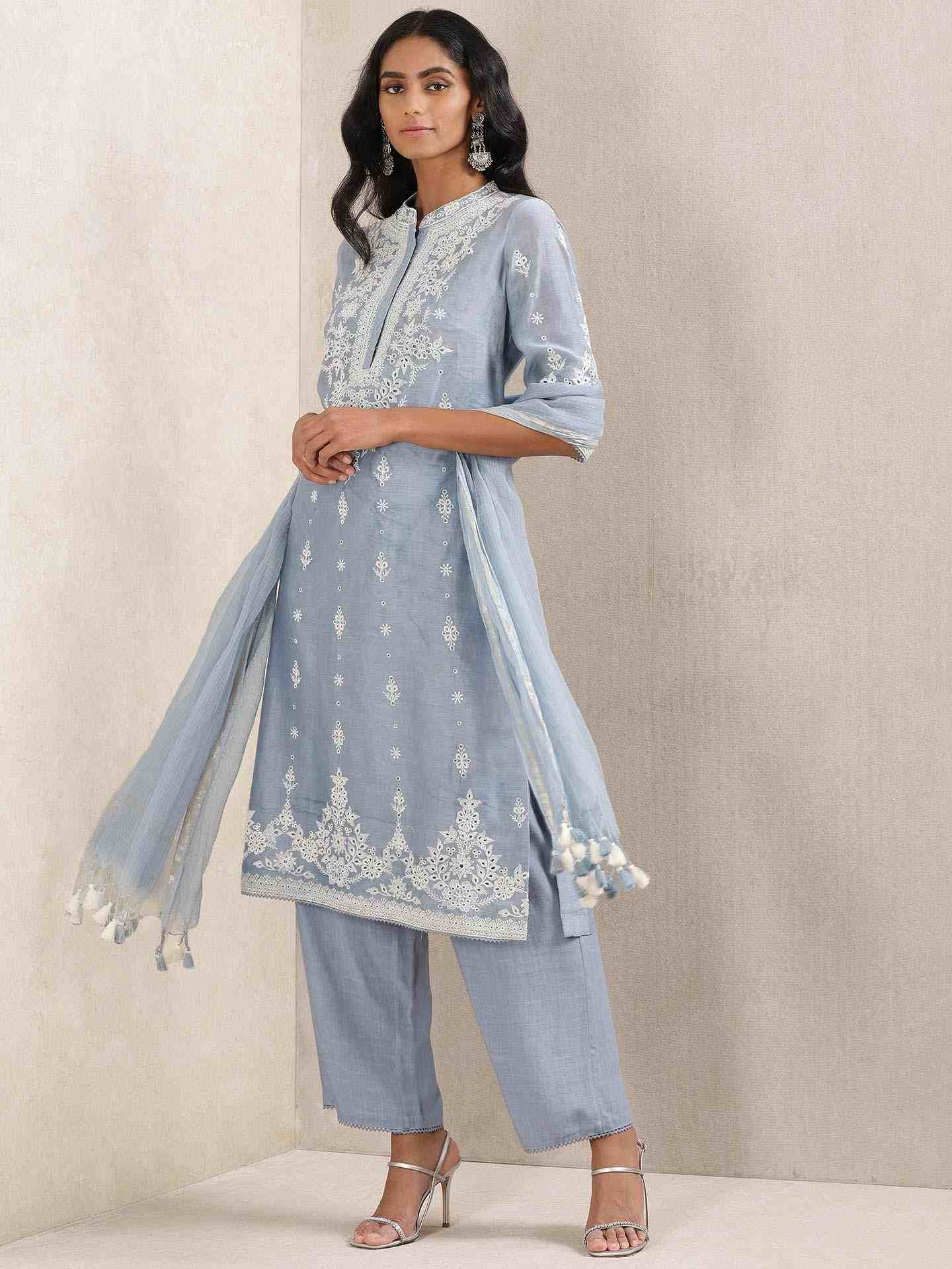 Blue Phillauri Chanderi Suit Set