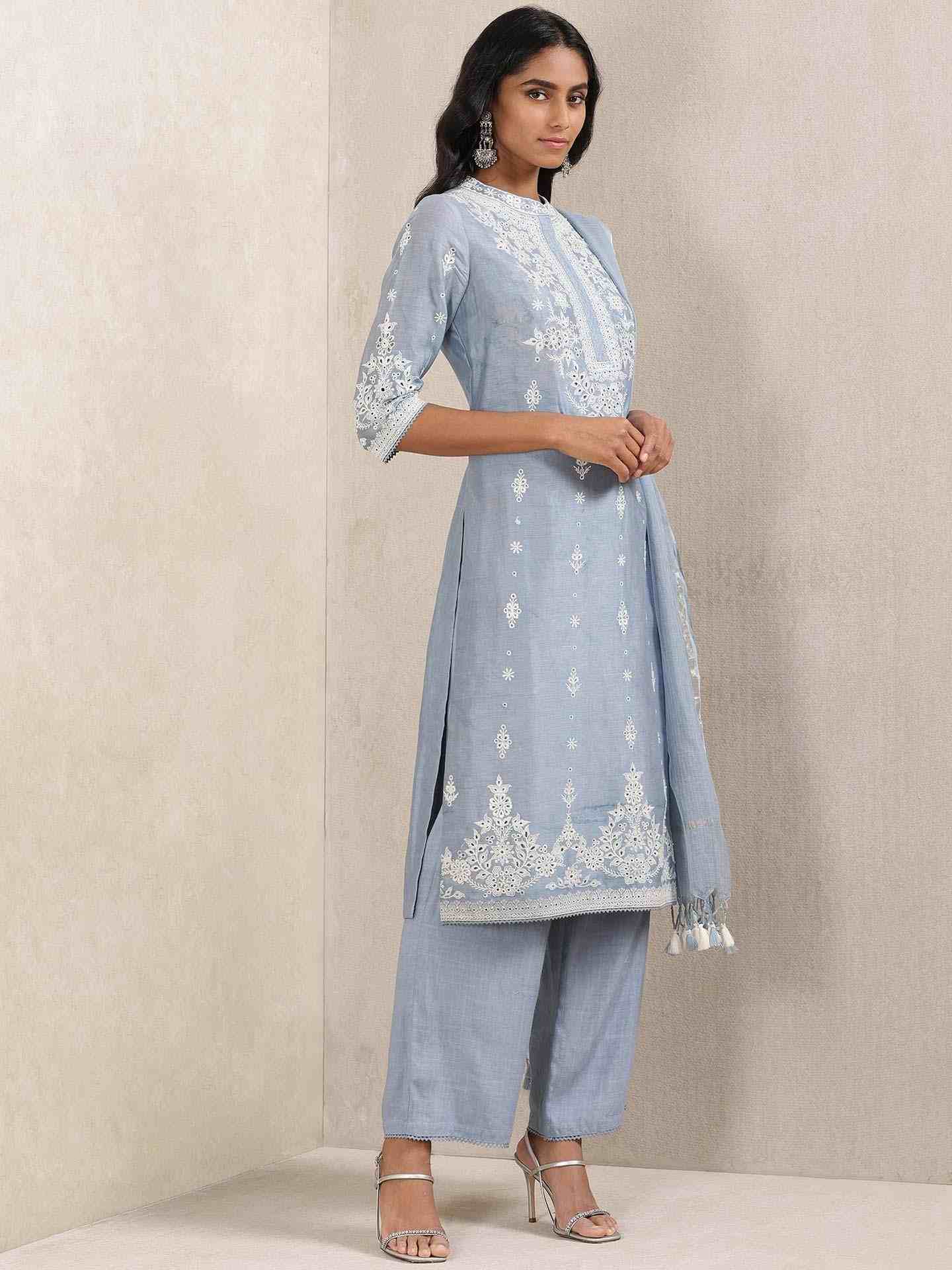Blue Phillauri Chanderi Suit Set