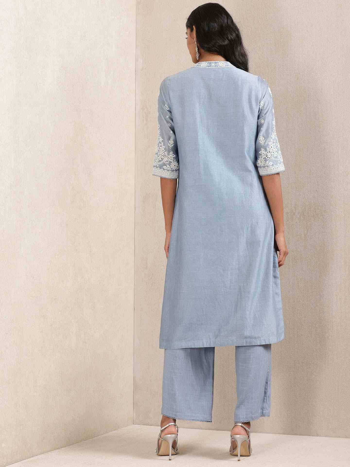Blue Phillauri Chanderi Suit Set