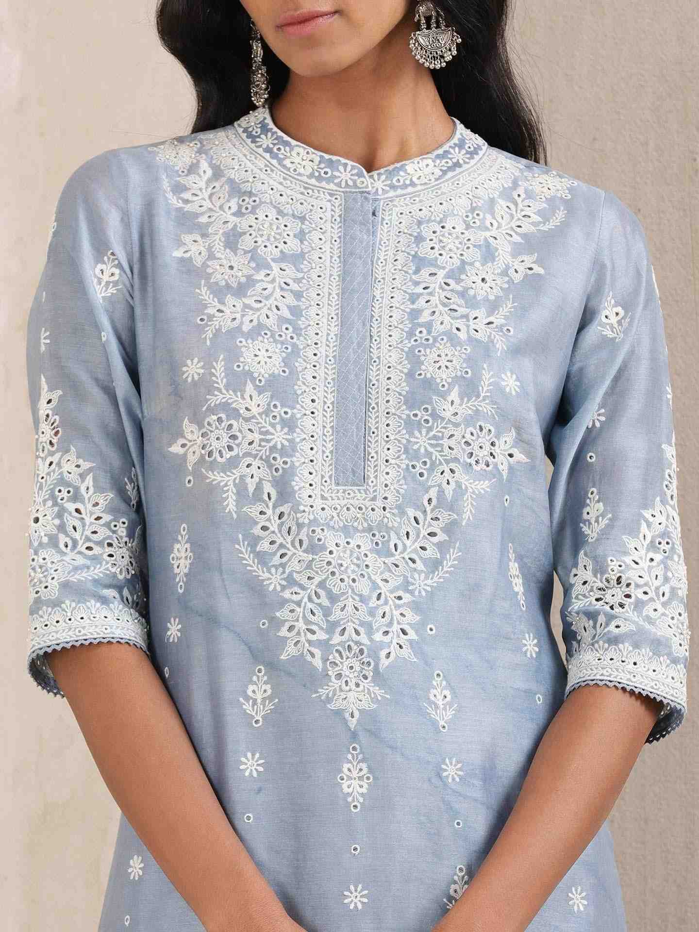 Blue Phillauri Chanderi Suit Set