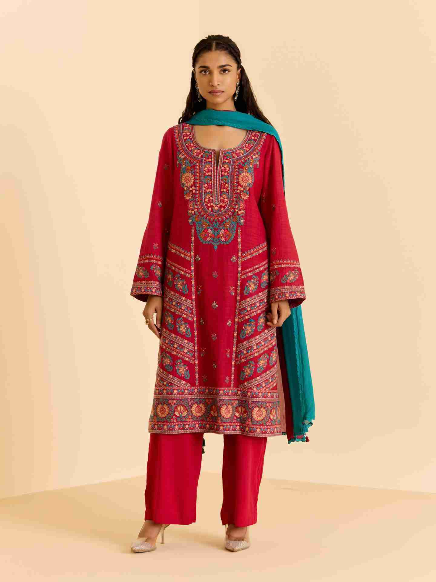 Red Kimiko Solid  Suit Set